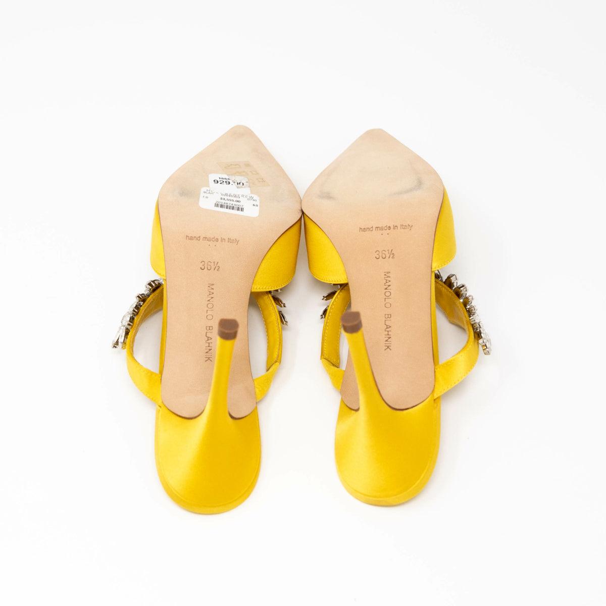 Manolo Blahnik Yellow Satin Lurum Pumps 36.5