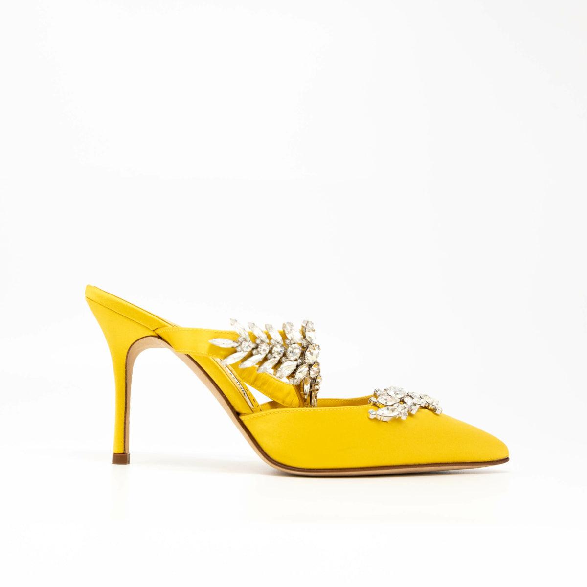 Manolo Blahnik Yellow Satin Lurum Pumps 36.5