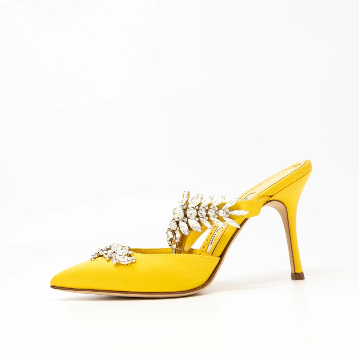 Manolo Blahnik Yellow Satin Lurum Pumps 36.5