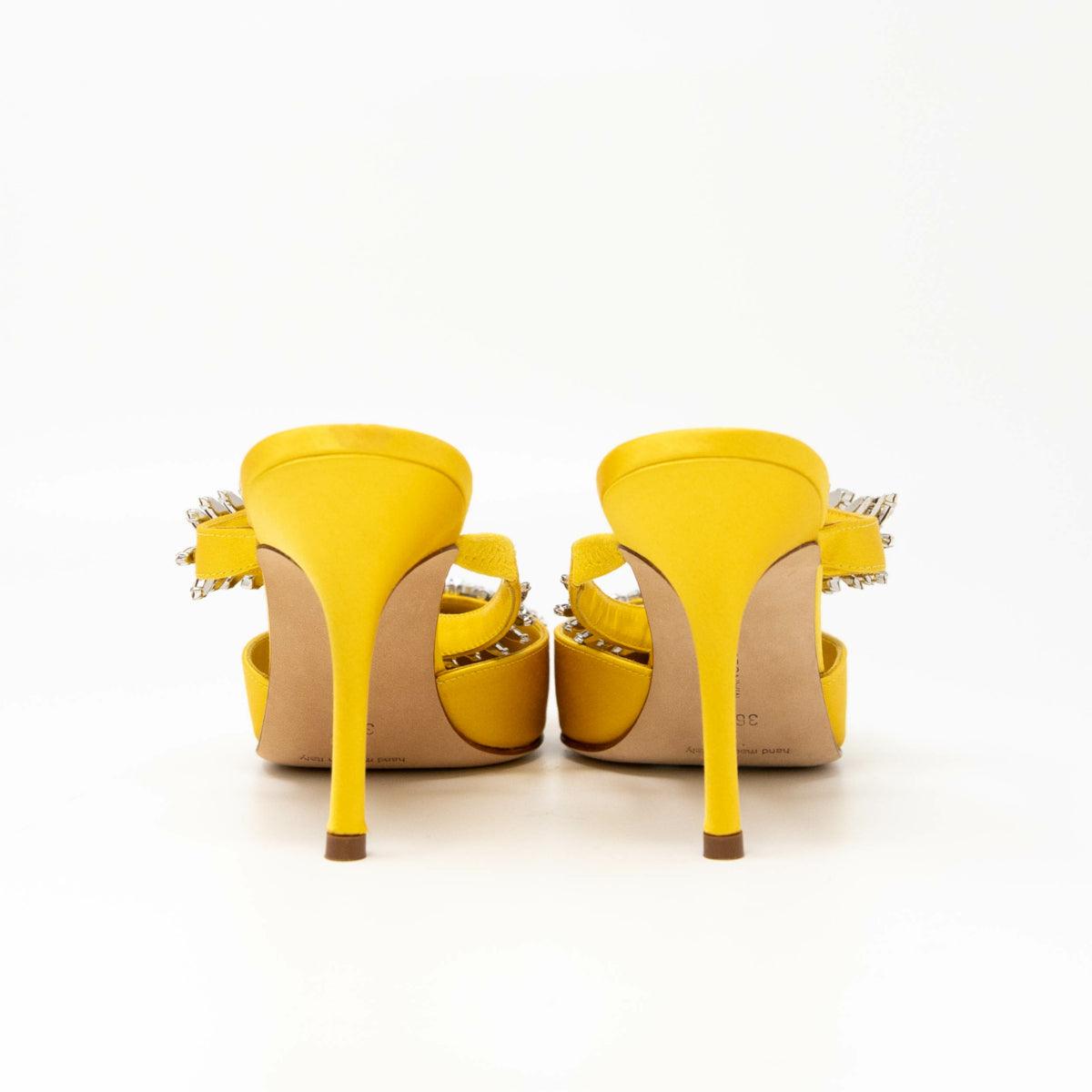 Manolo Blahnik Yellow Satin Lurum Pumps 36.5