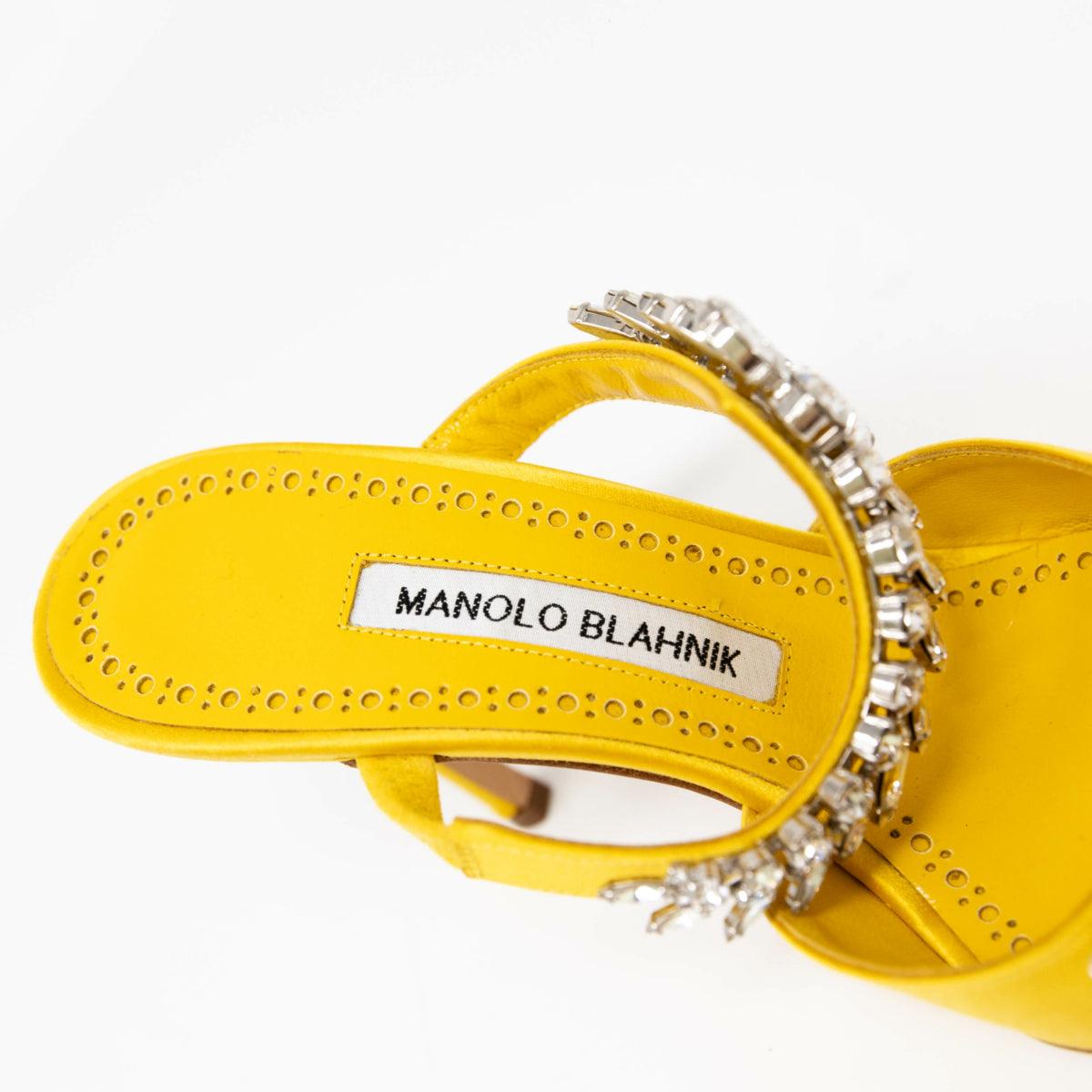 Manolo Blahnik Yellow Satin Lurum Pumps 36.5