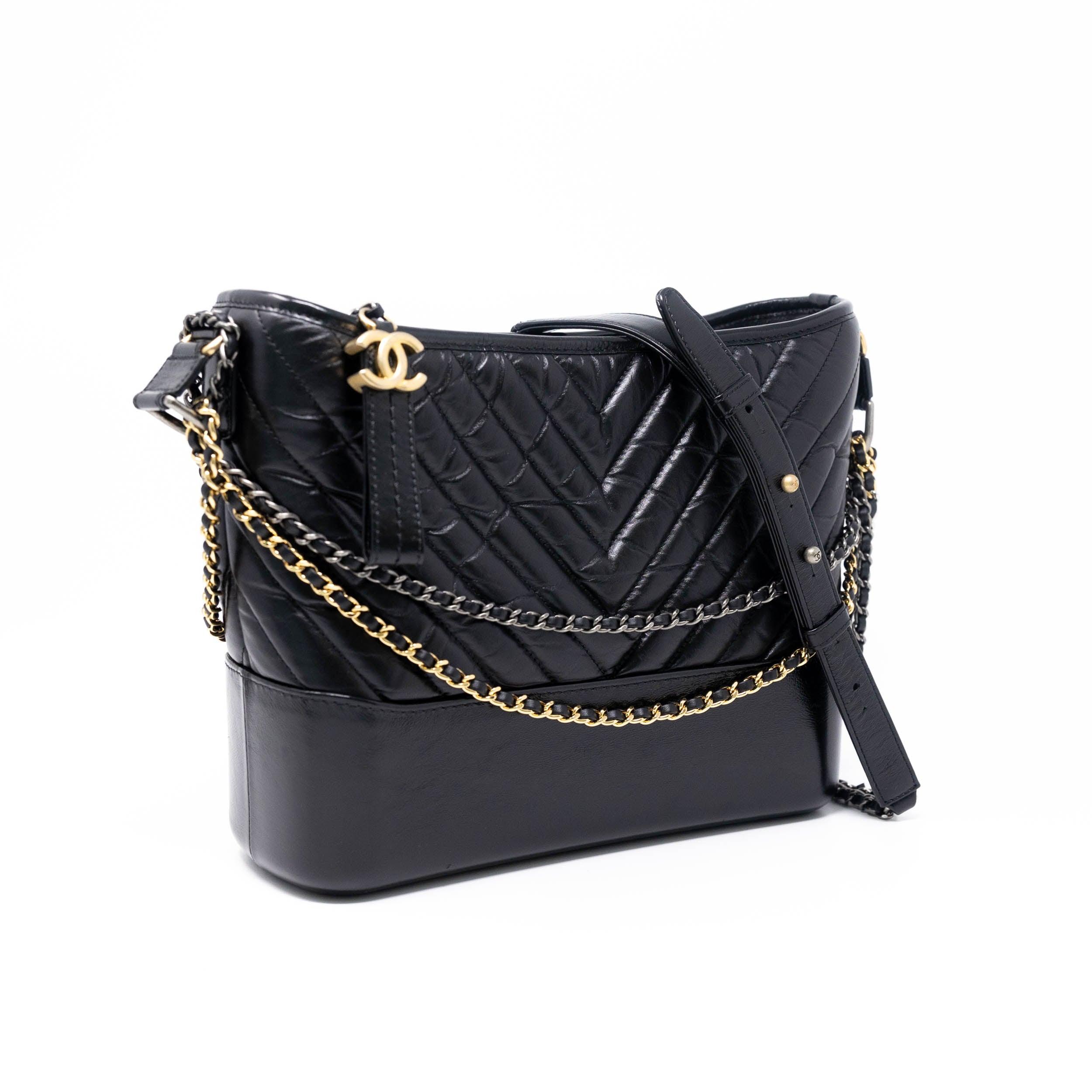 Chanel Black Chevron Medium Gabrielle Hobo