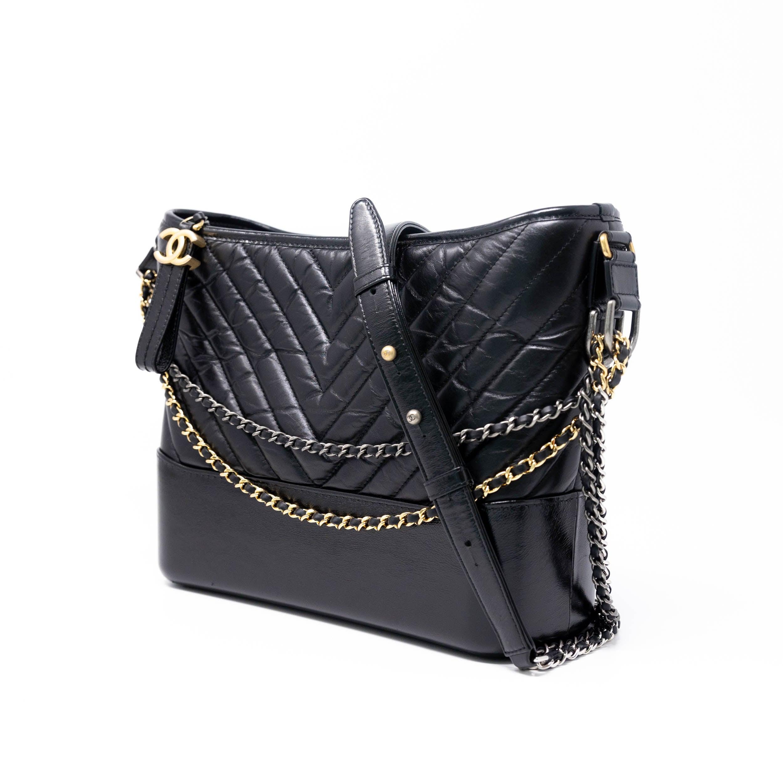 Chanel Black Chevron Medium Gabrielle Hobo