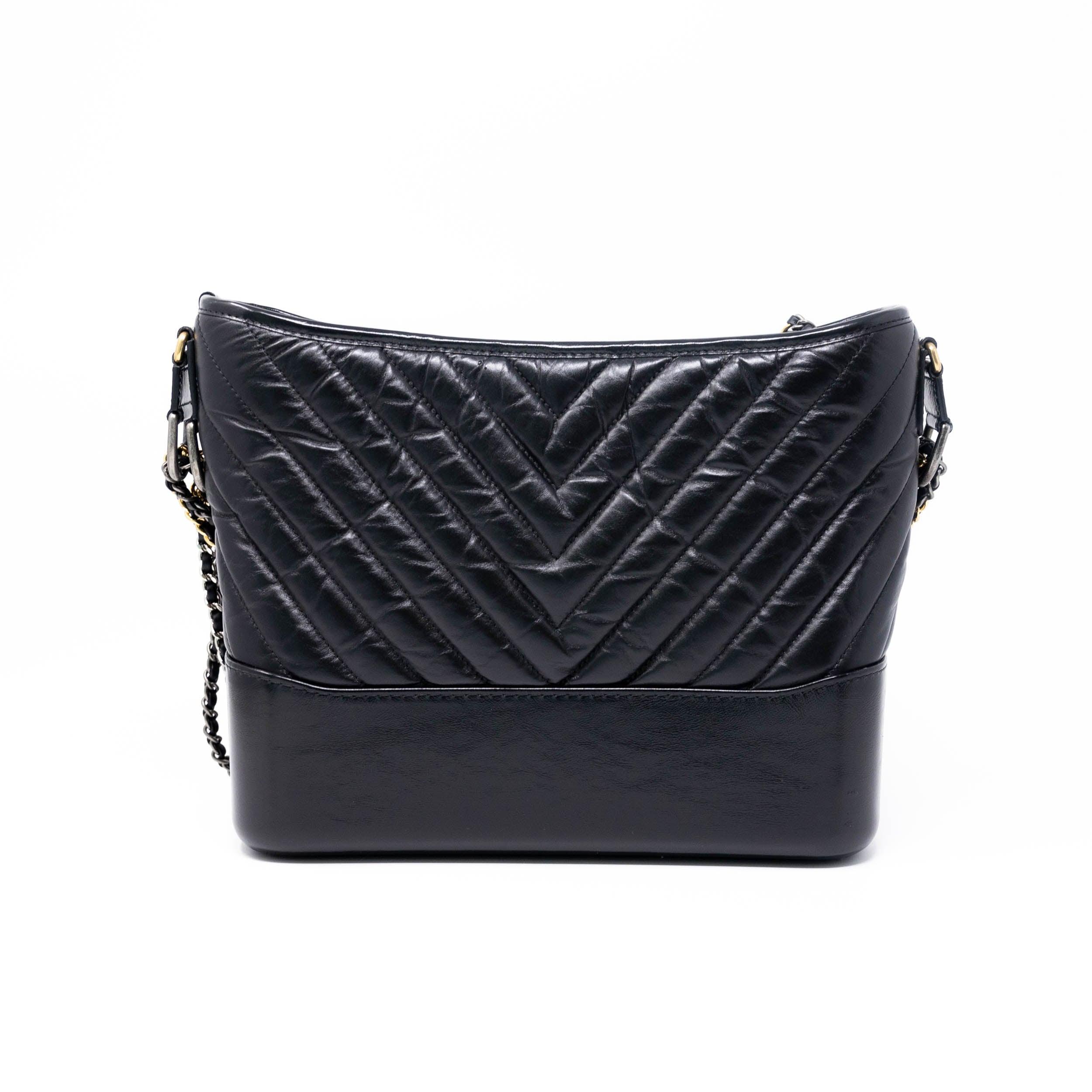 Chanel Black Chevron Medium Gabrielle Hobo