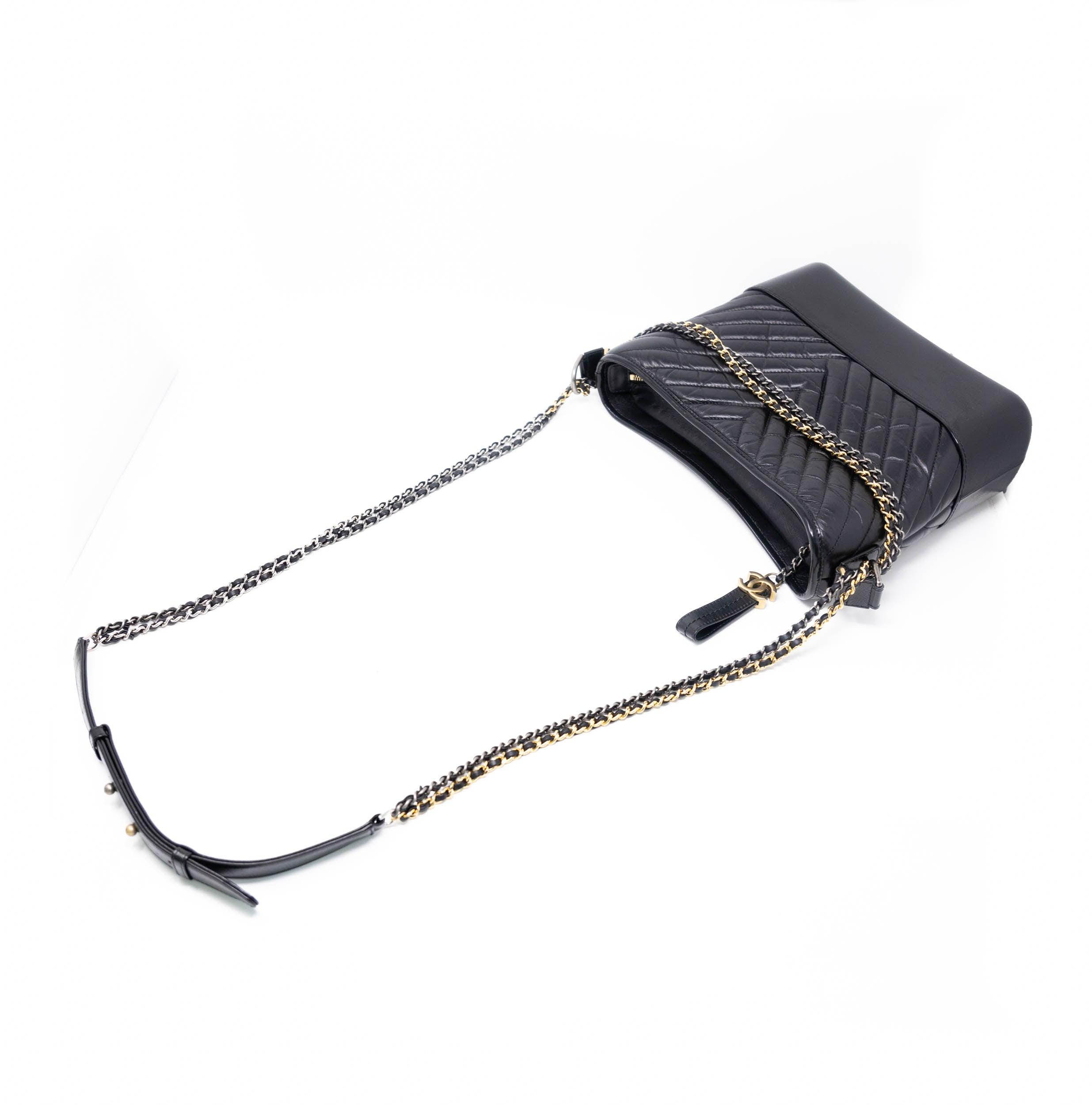 Chanel Black Chevron Medium Gabrielle Hobo
