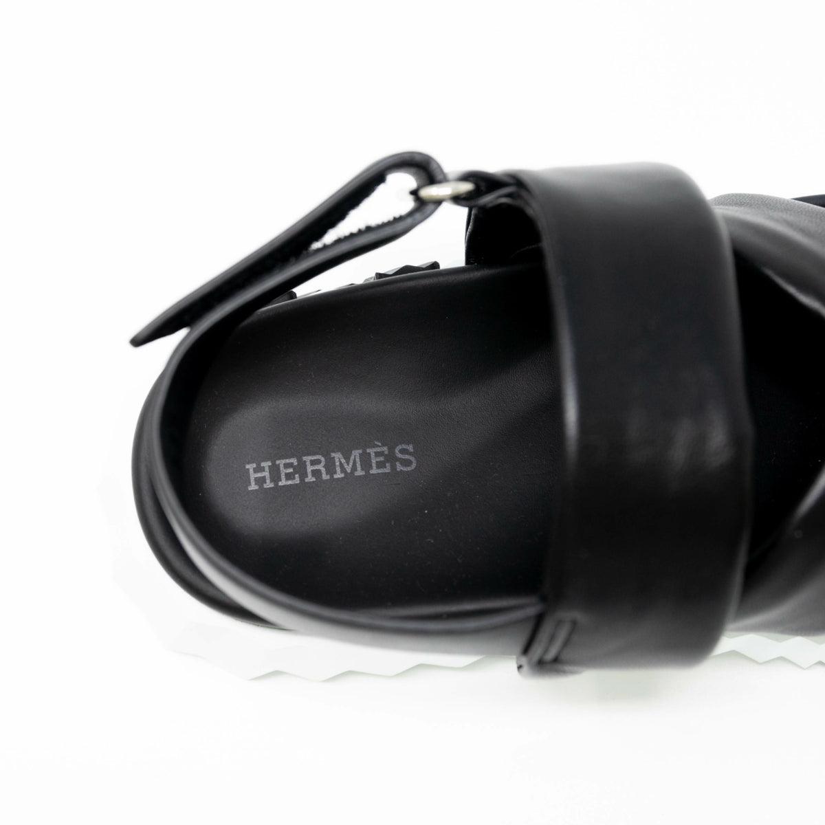 Hermes Noir Electric Sandals 35.5