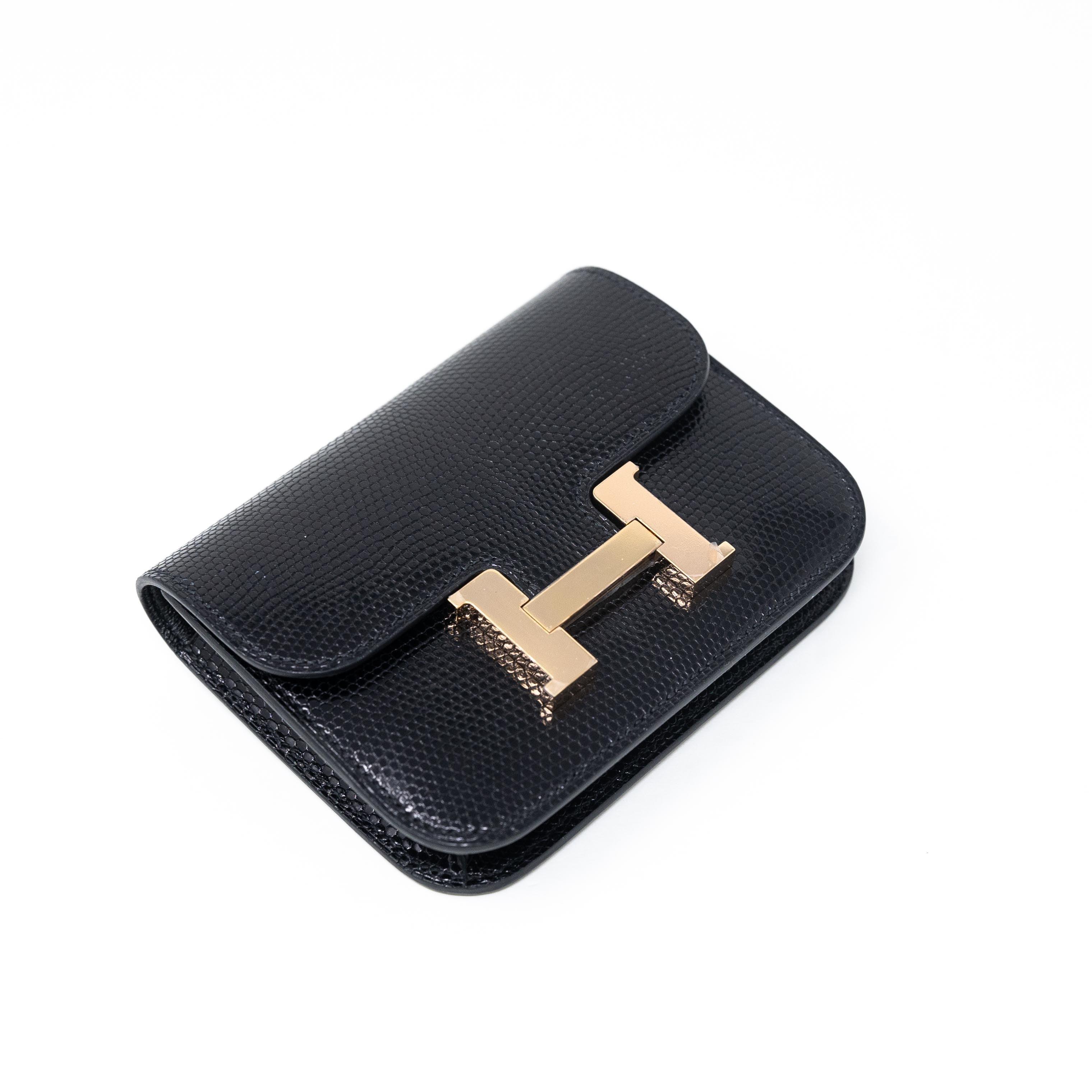 Hermes Noir Lizard Constance Slim Wallet