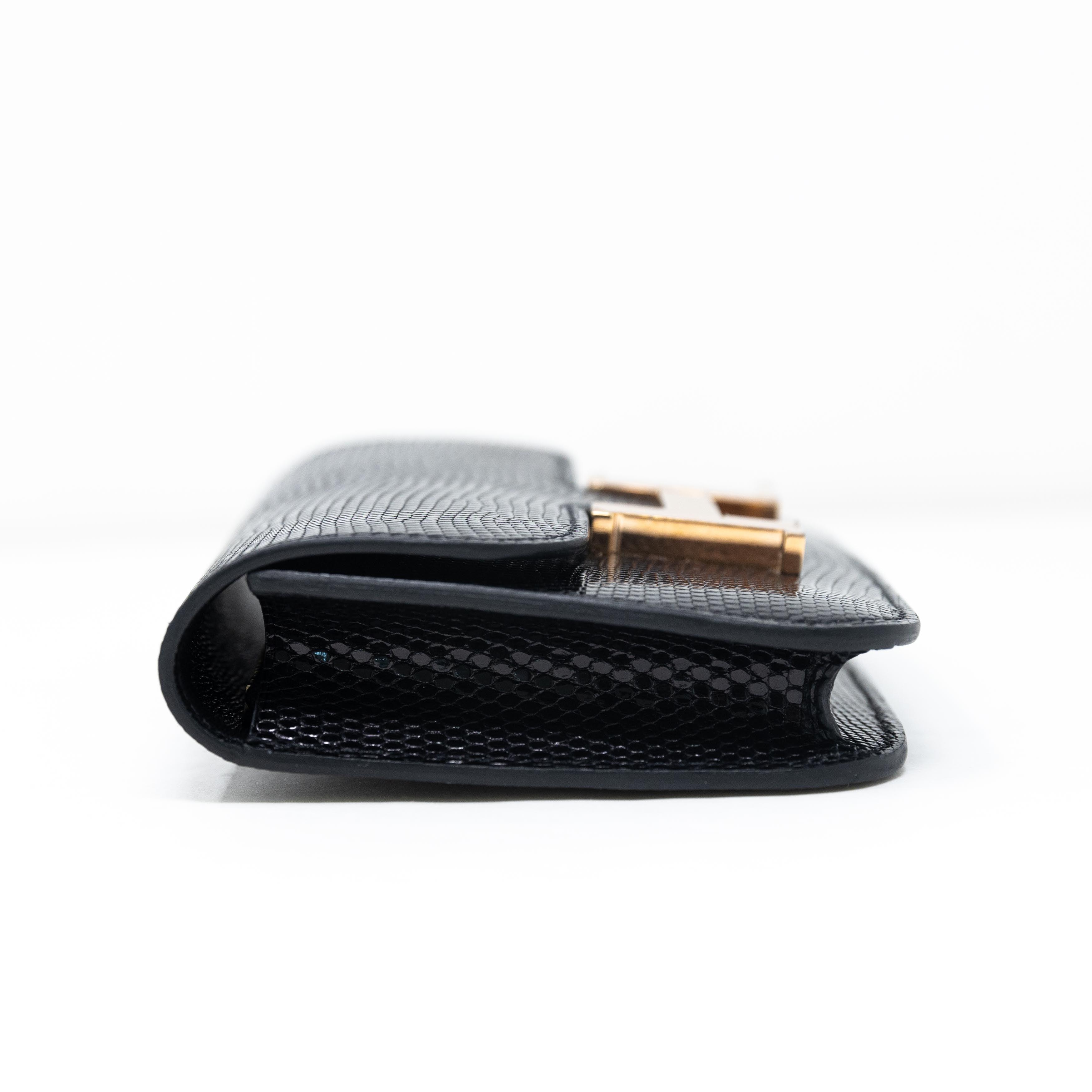 Hermes Noir Lizard Constance Slim Wallet