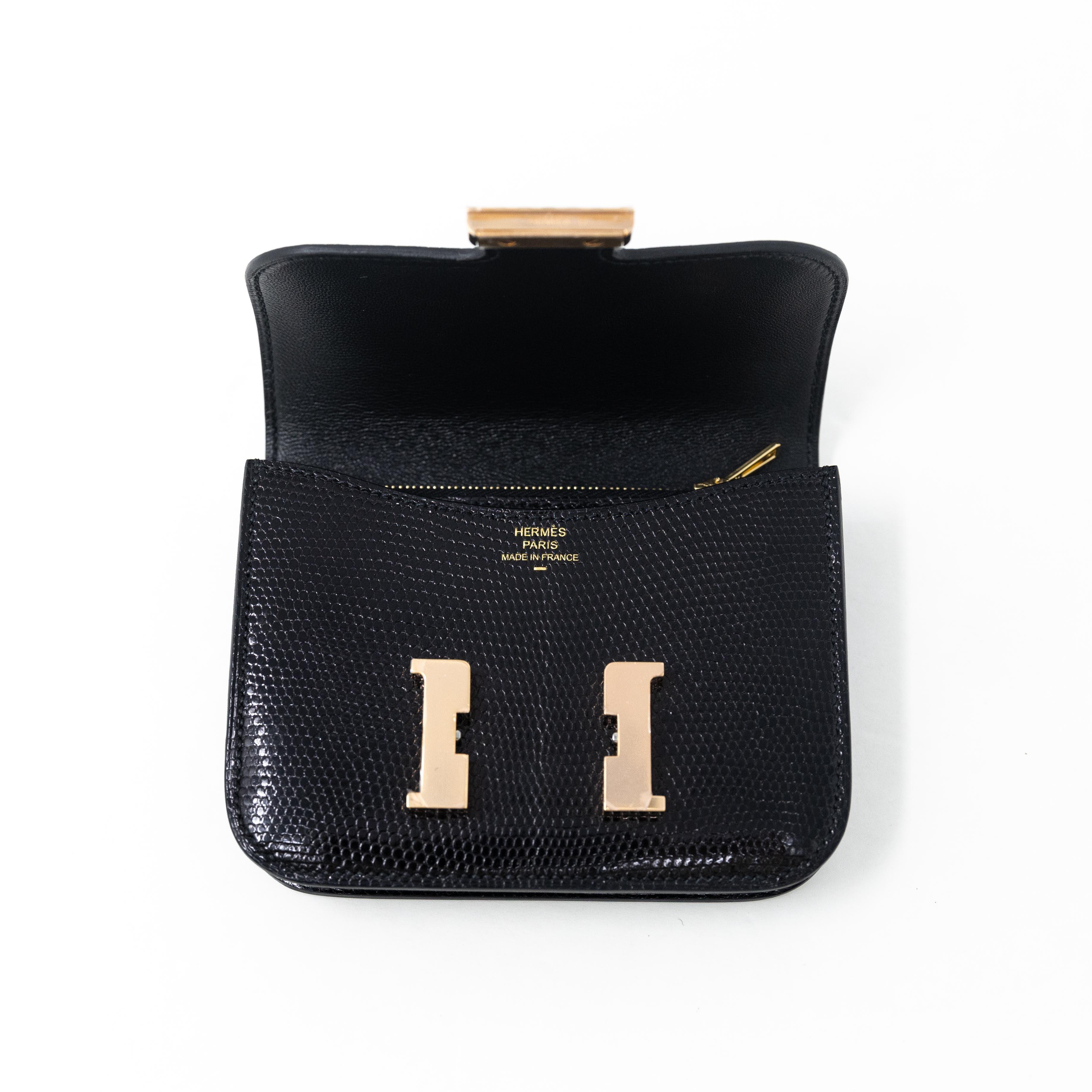 Hermes Noir Lizard Constance Slim Wallet