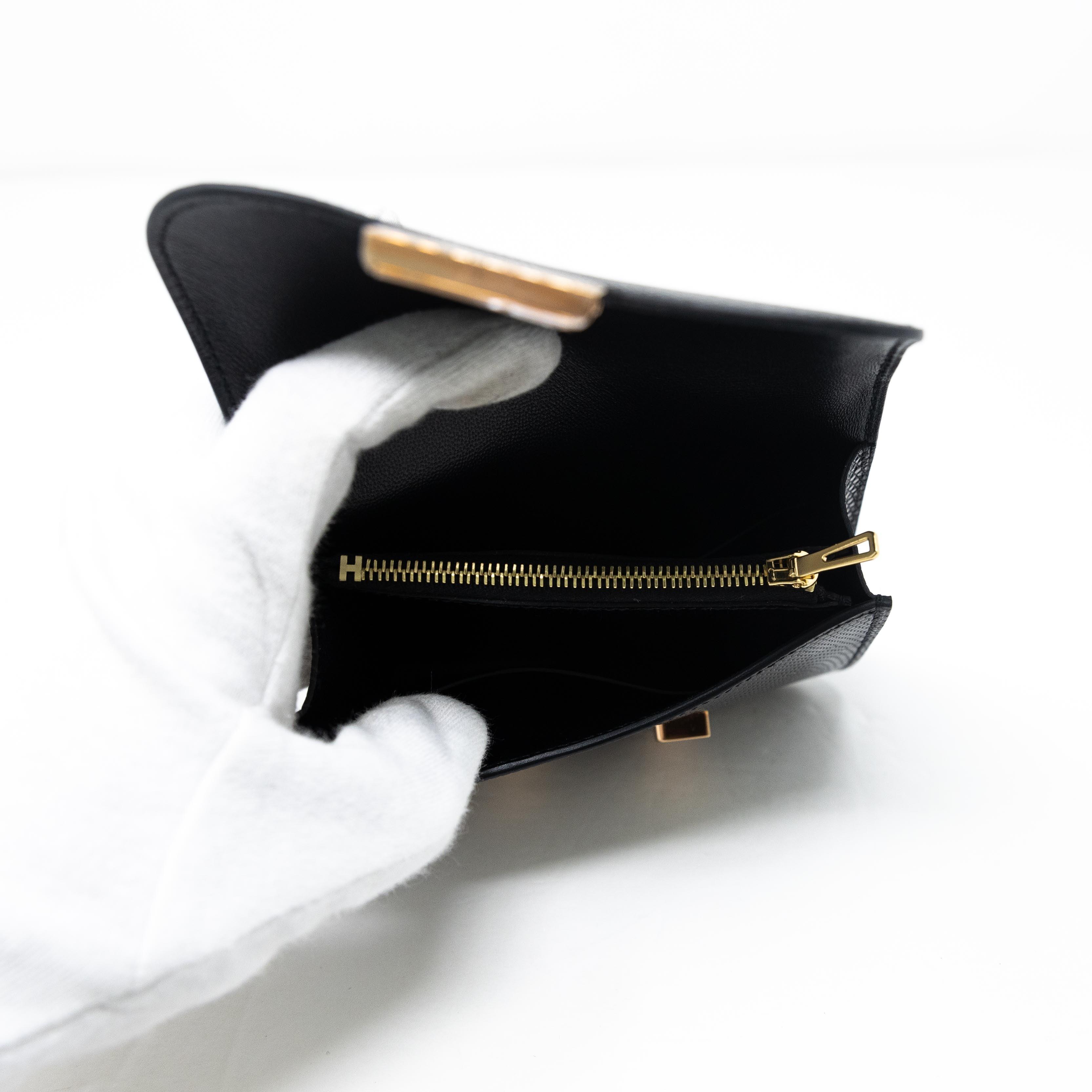 Hermes Noir Lizard Constance Slim Wallet