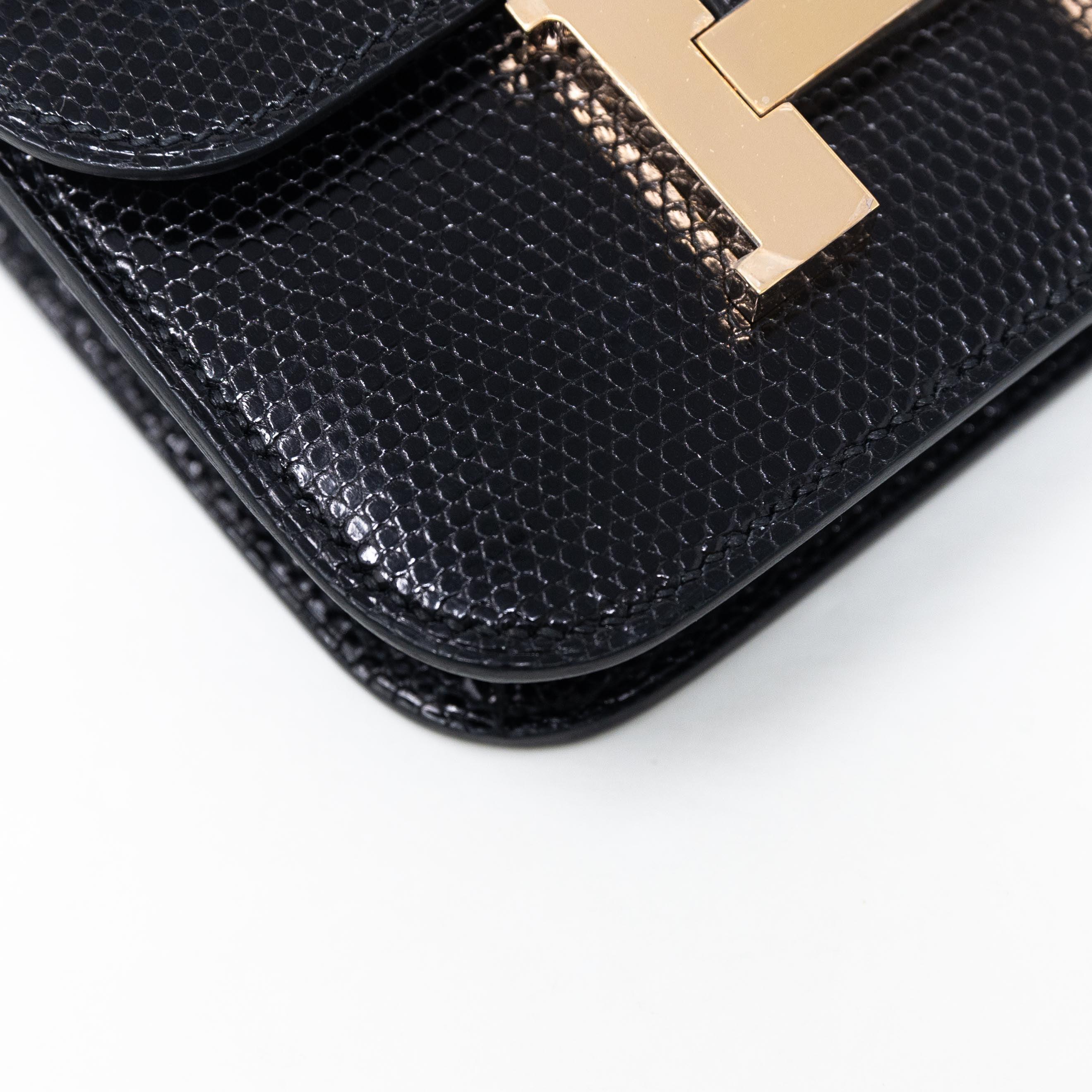 Hermes Noir Lizard Constance Slim Wallet