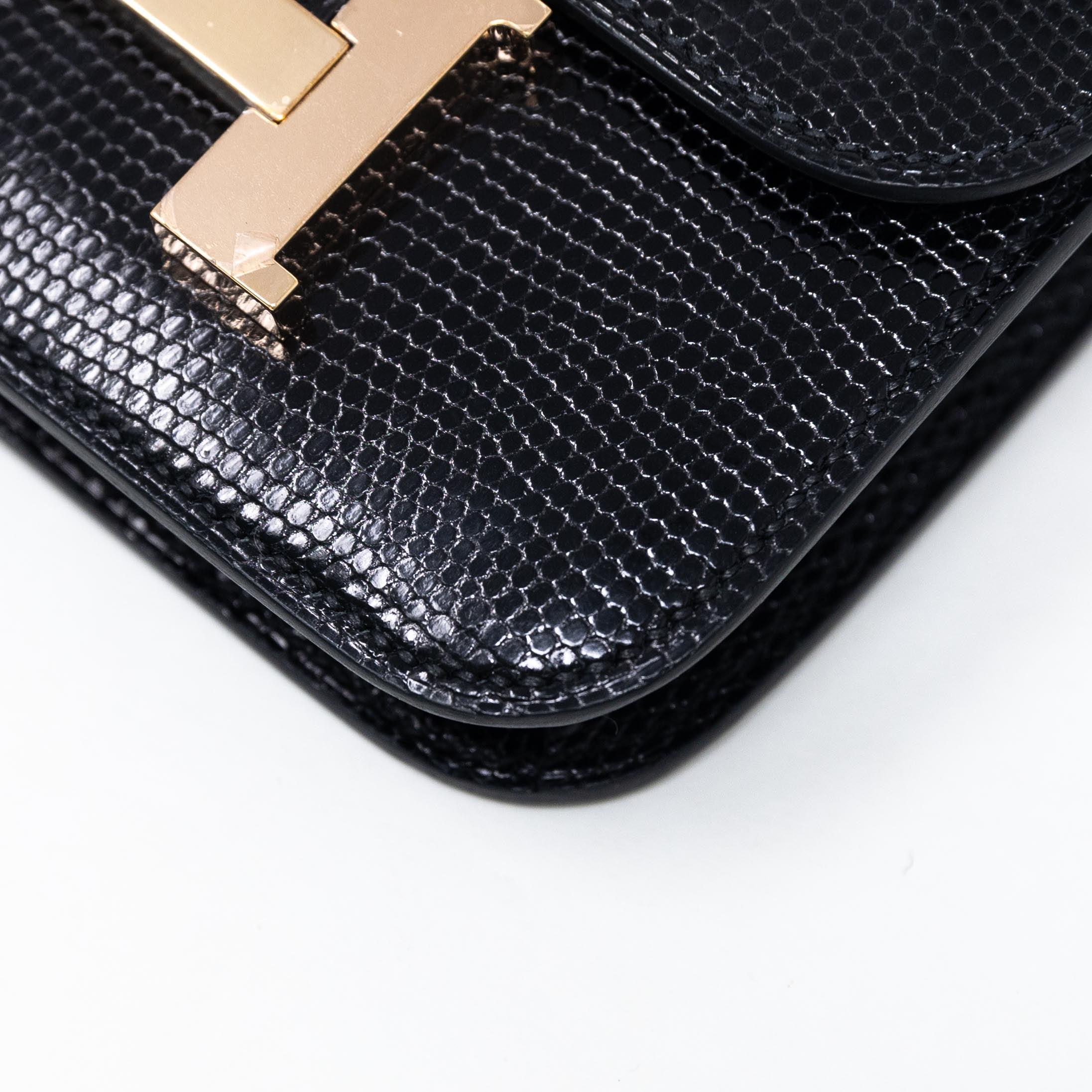 Hermes Noir Lizard Constance Slim Wallet