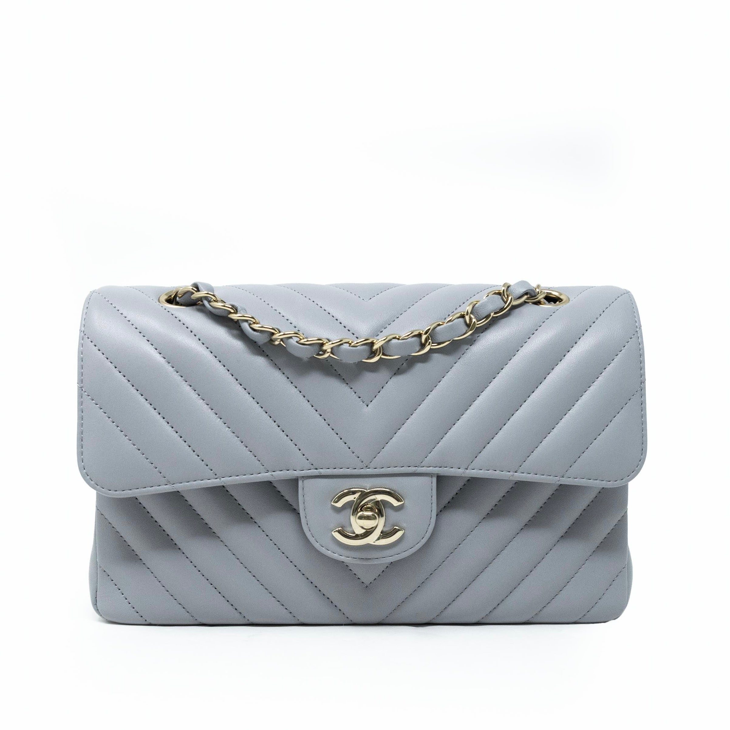 Chanel Grey Chevron Small Classic Flap