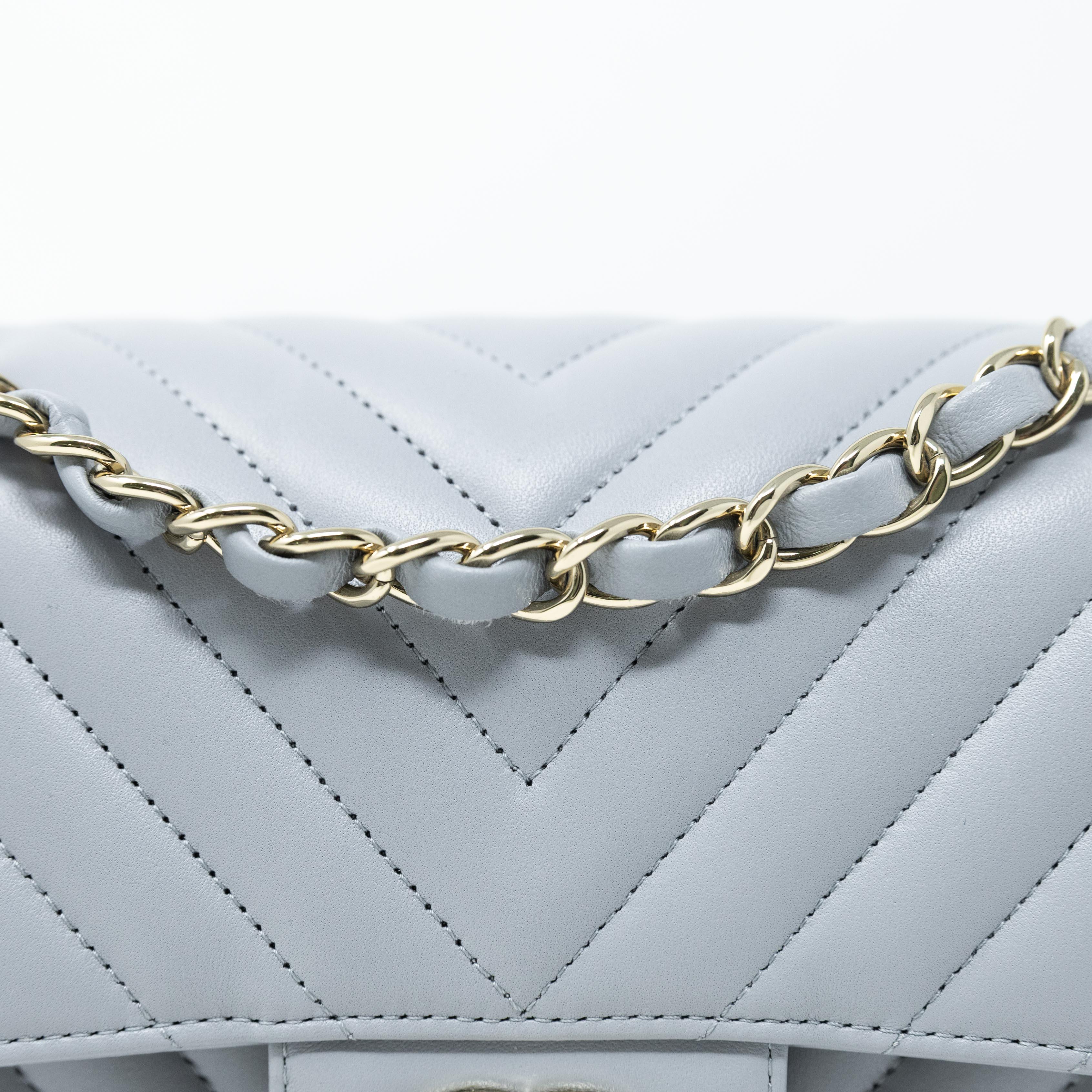 Chanel Grey Chevron Small Classic Flap