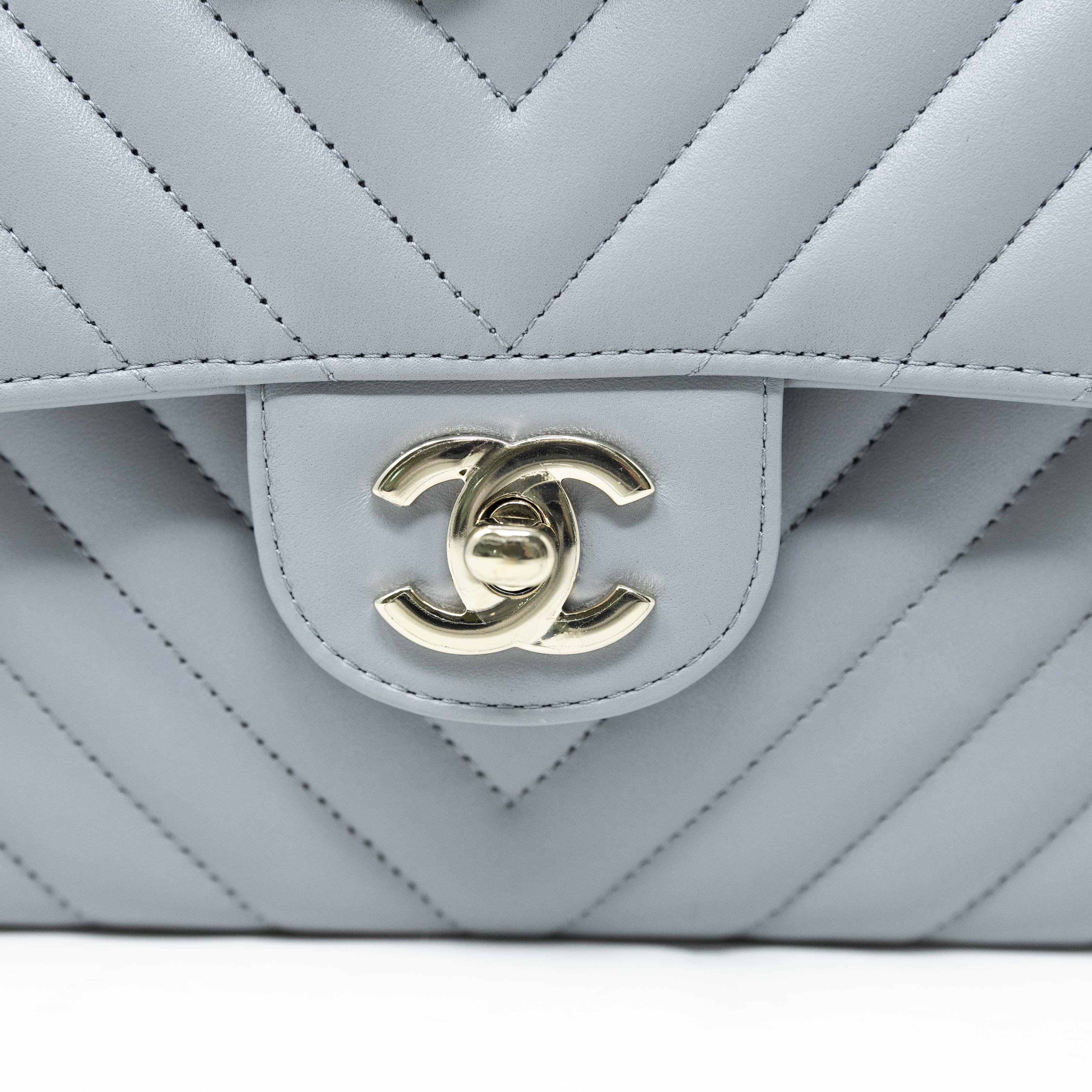 Chanel Grey Chevron Small Classic Flap