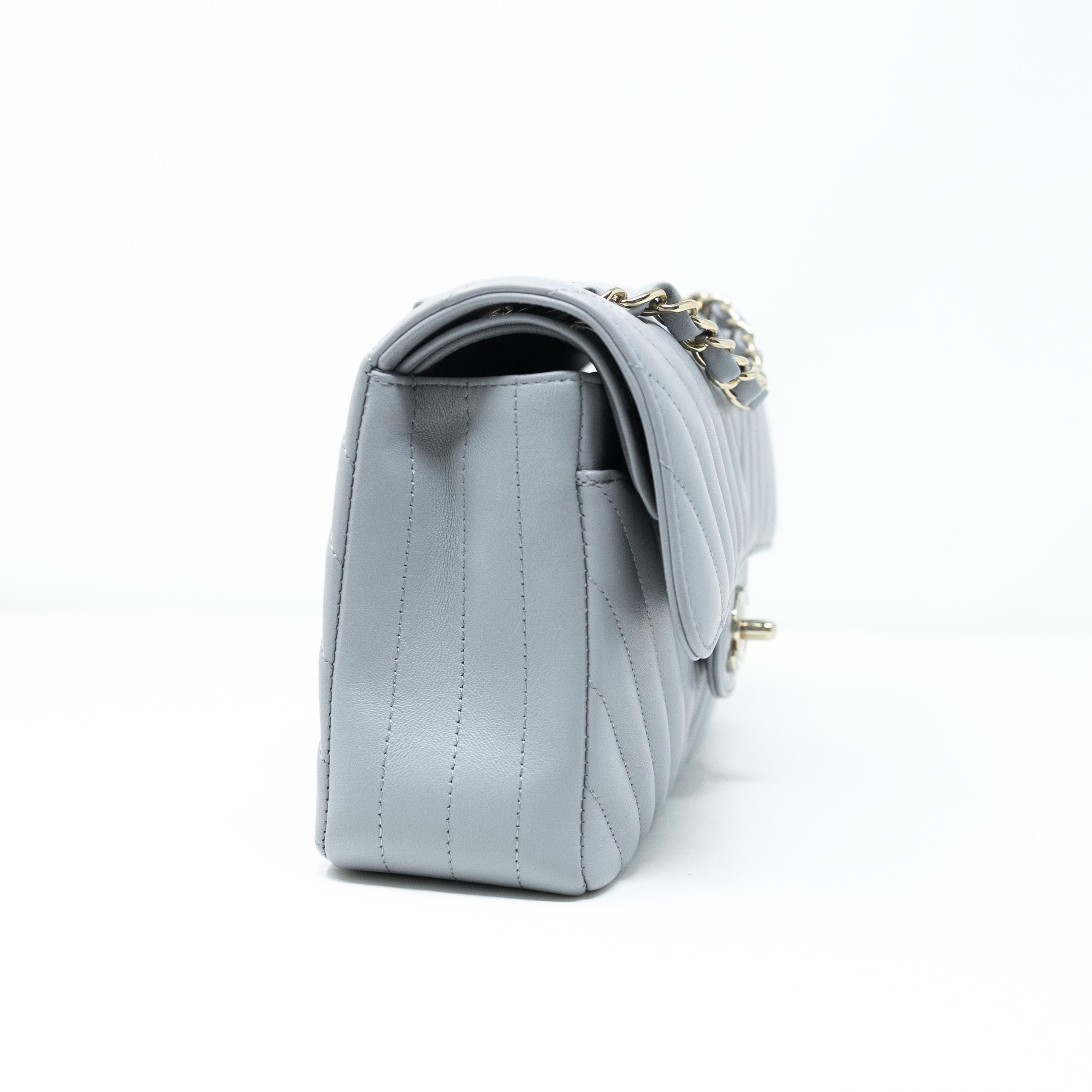 Chanel Grey Chevron Small Classic Flap