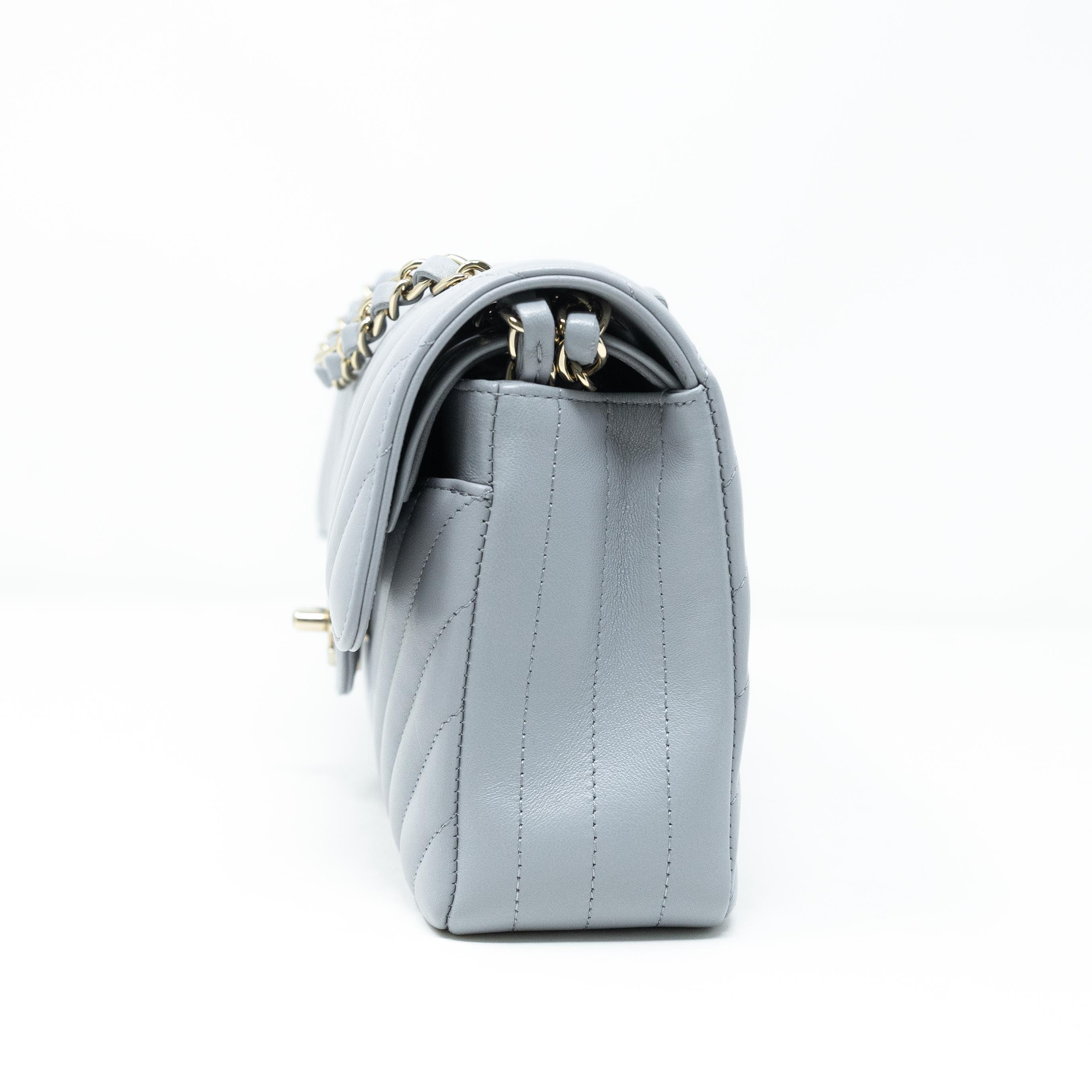 Chanel Grey Chevron Small Classic Flap