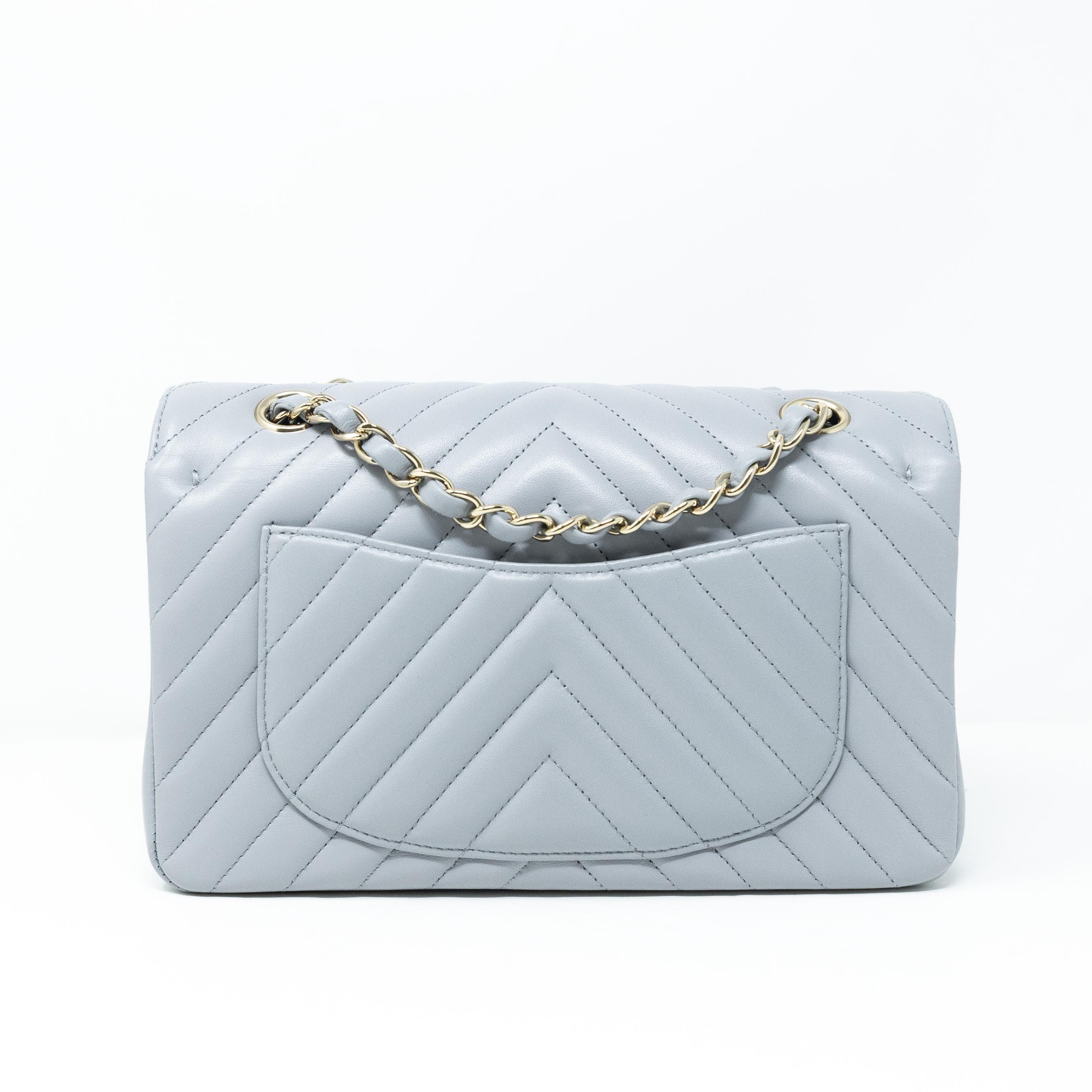 Chanel Grey Chevron Small Classic Flap