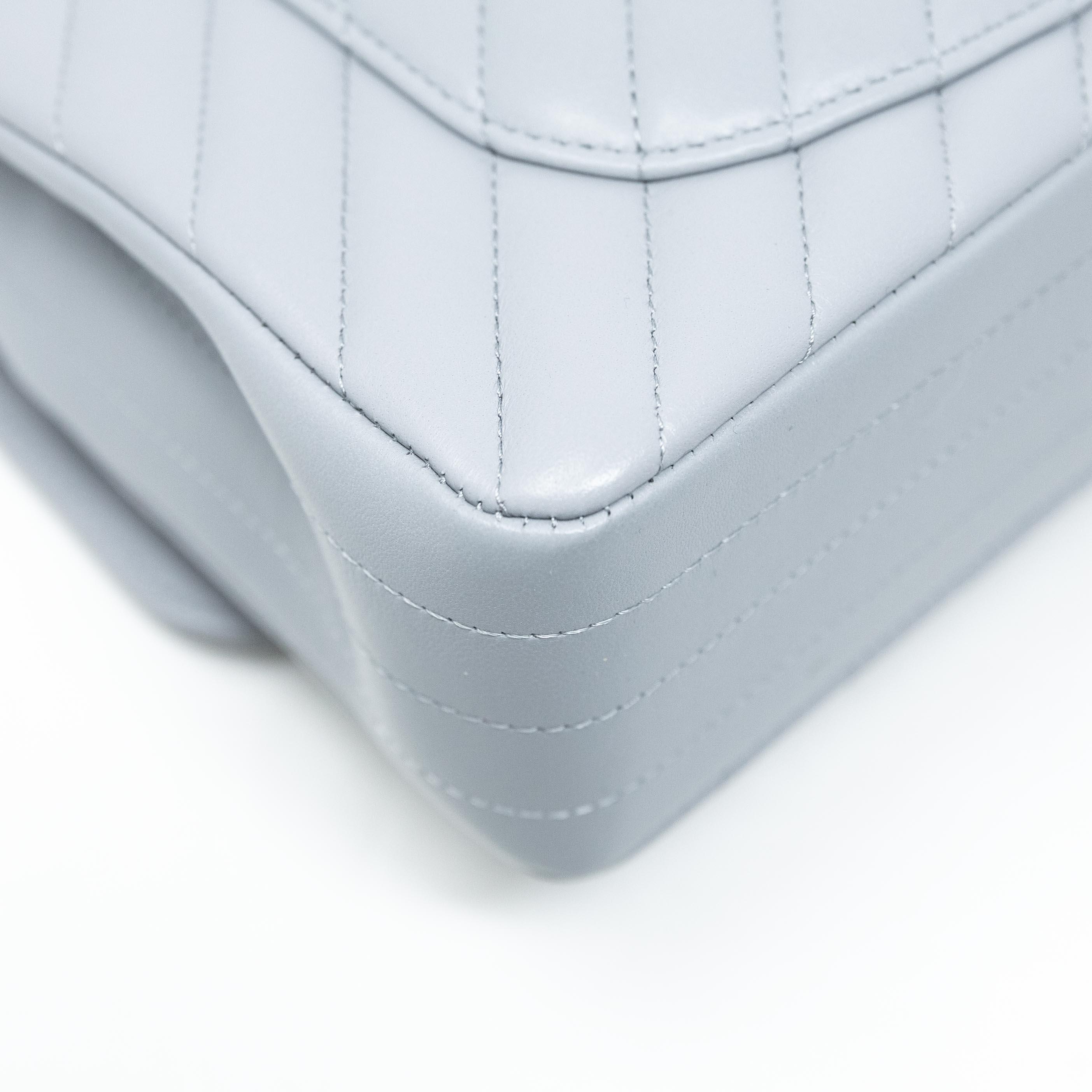 Chanel Grey Chevron Small Classic Flap