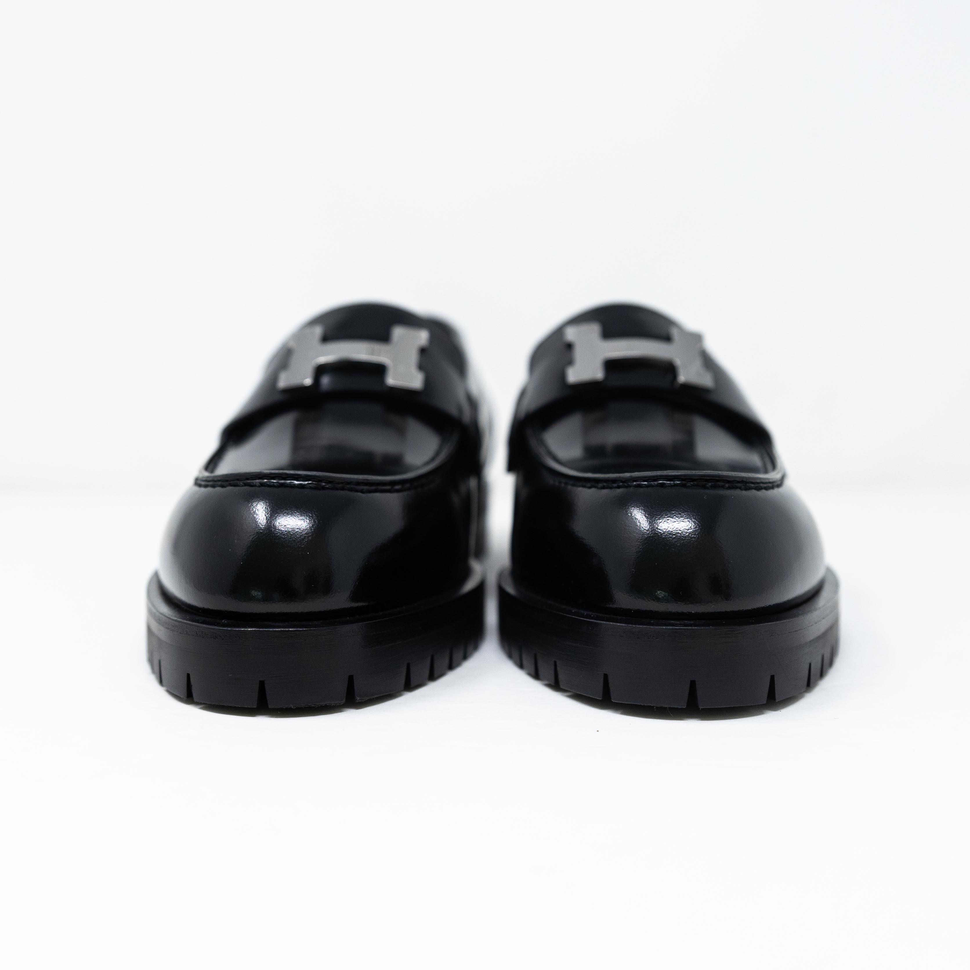 Hermes Noir Faubourg Loafers 36