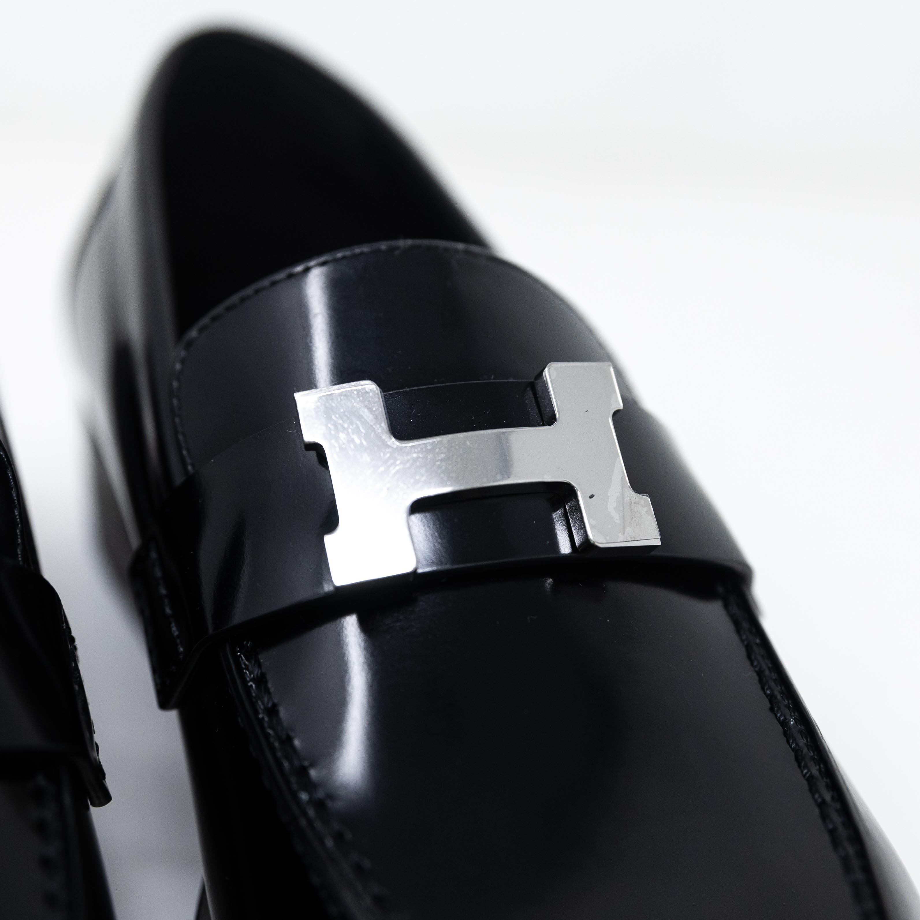 Hermes Noir Faubourg Loafers 36