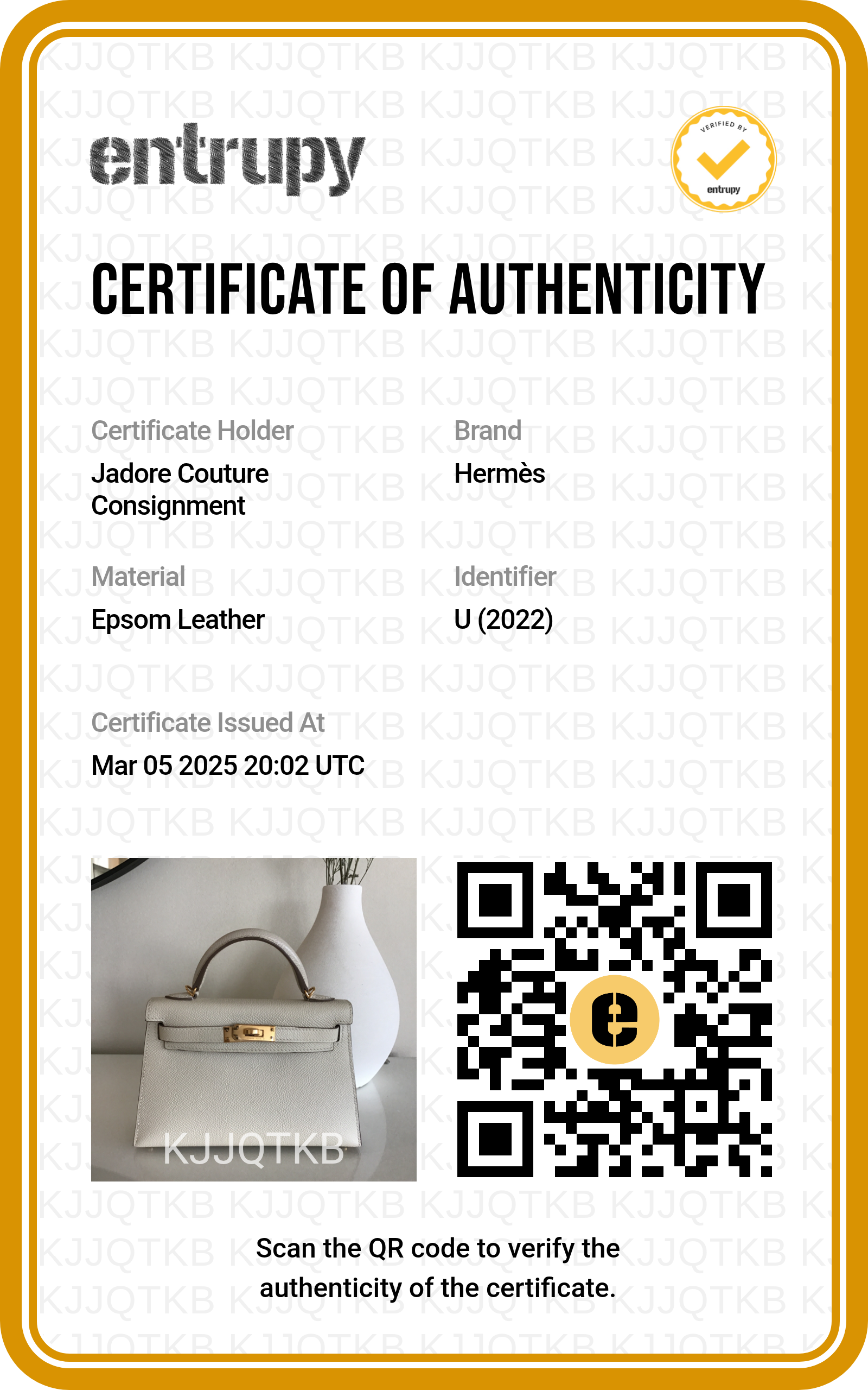 Add Entrupy Certificate