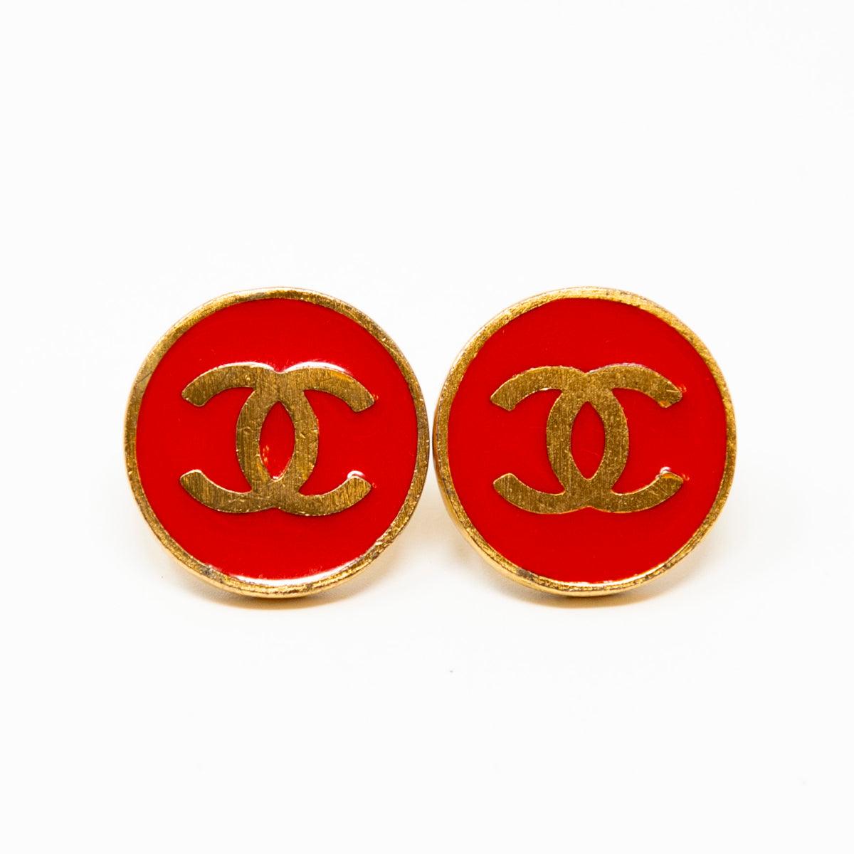 Chanel Vintage Red Button Clip On Earrings