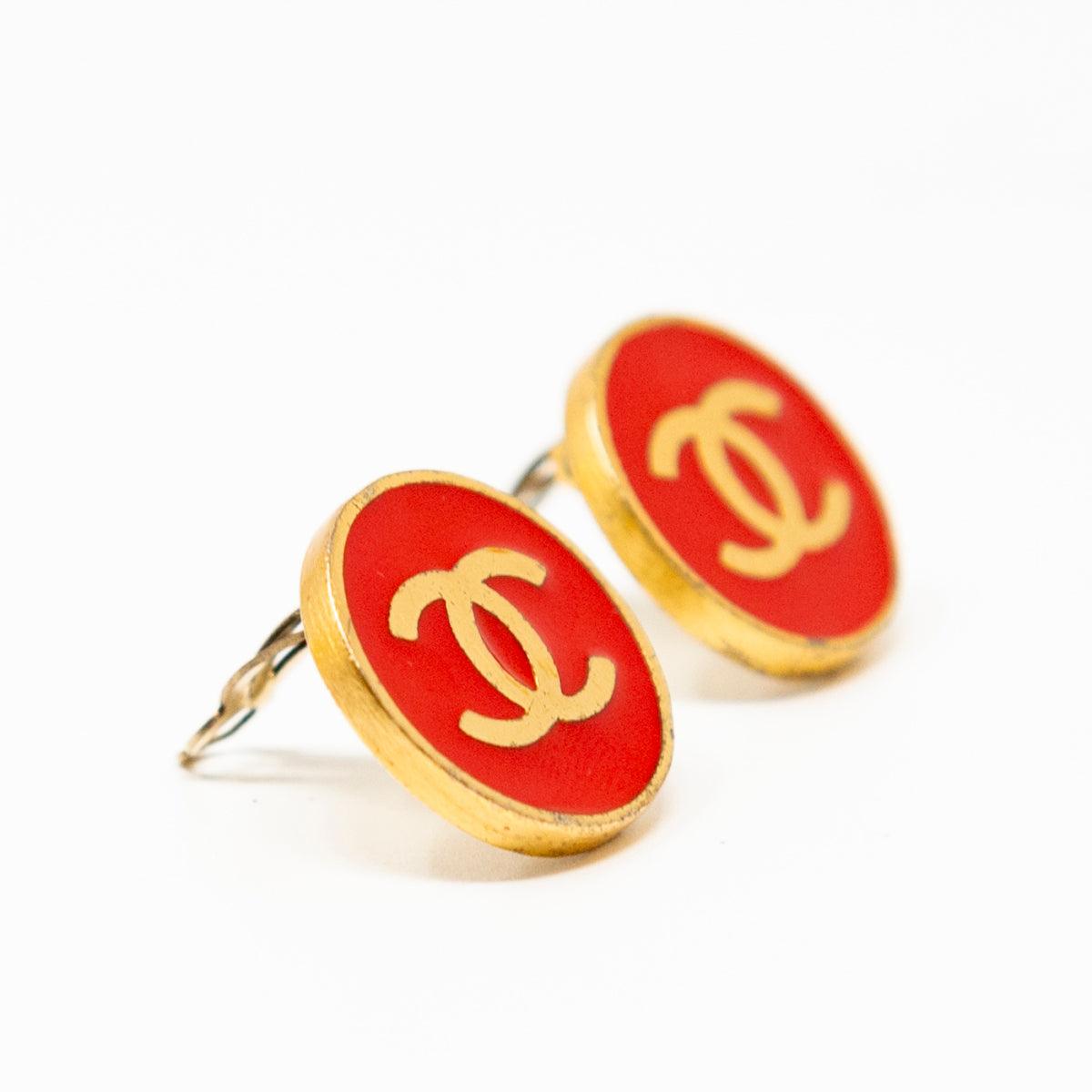 Chanel Vintage Red Button Clip On Earrings