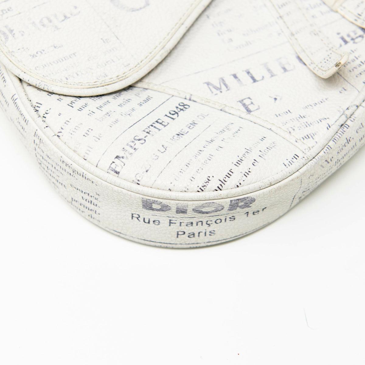 Dior White Newspaper Print Saddle Bag