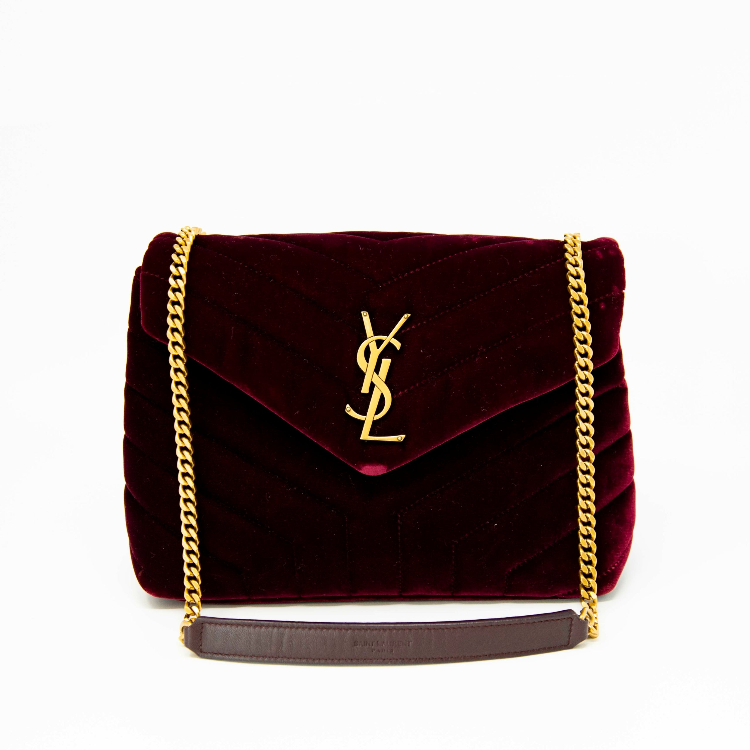 Saint Laurent Burgundy Velvet Small Loulou Bag