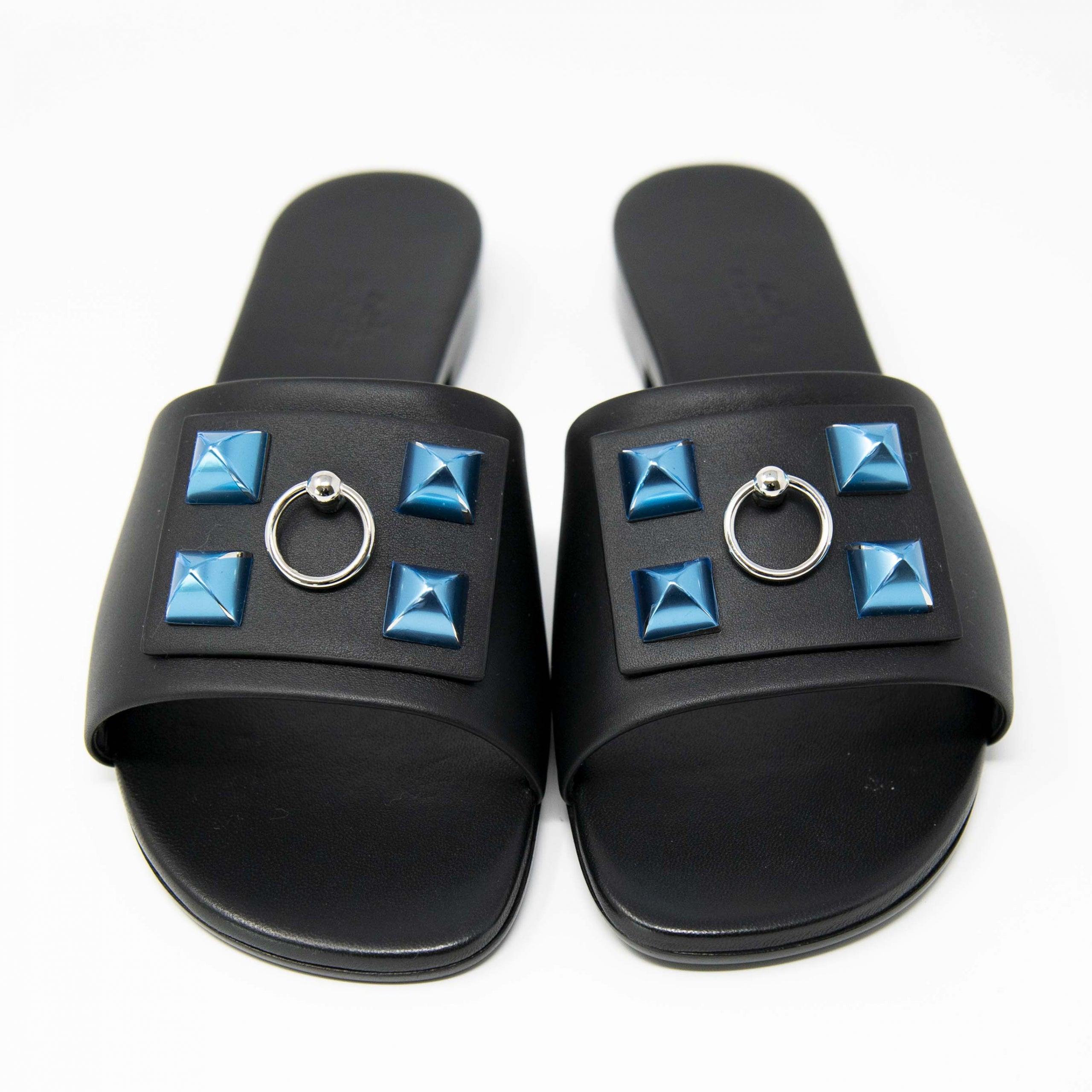 Hermes Black Calfskin Dune Sandals 36