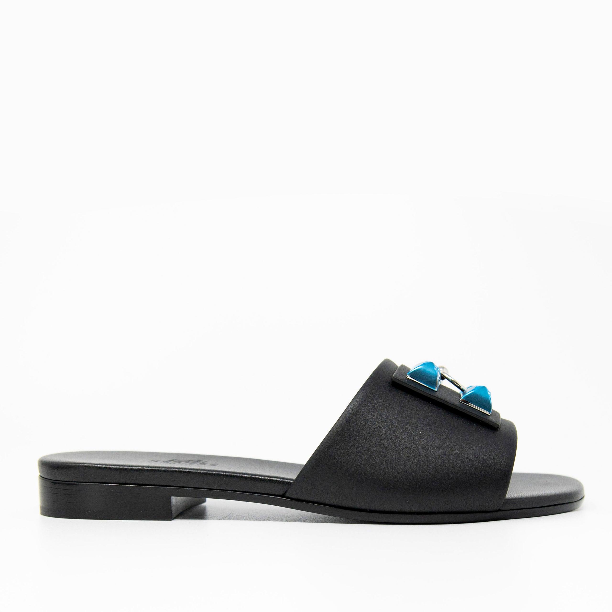 Hermes Black Calfskin Dune Sandals 36