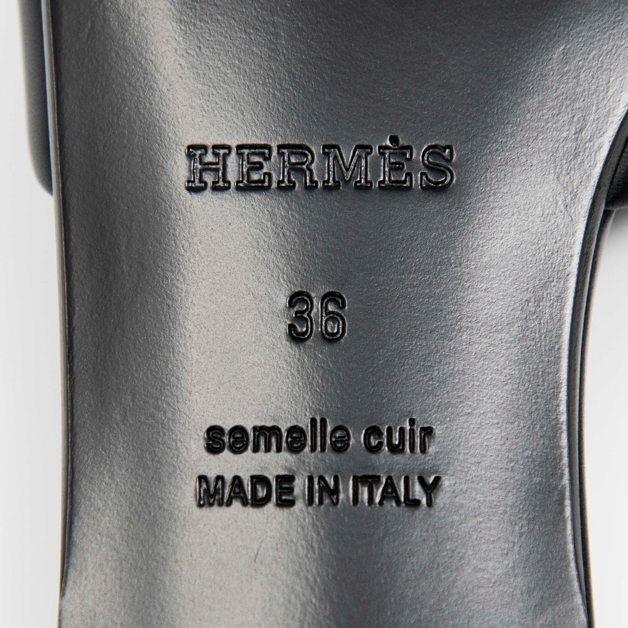 Hermes Black Calfskin Dune Sandals 36