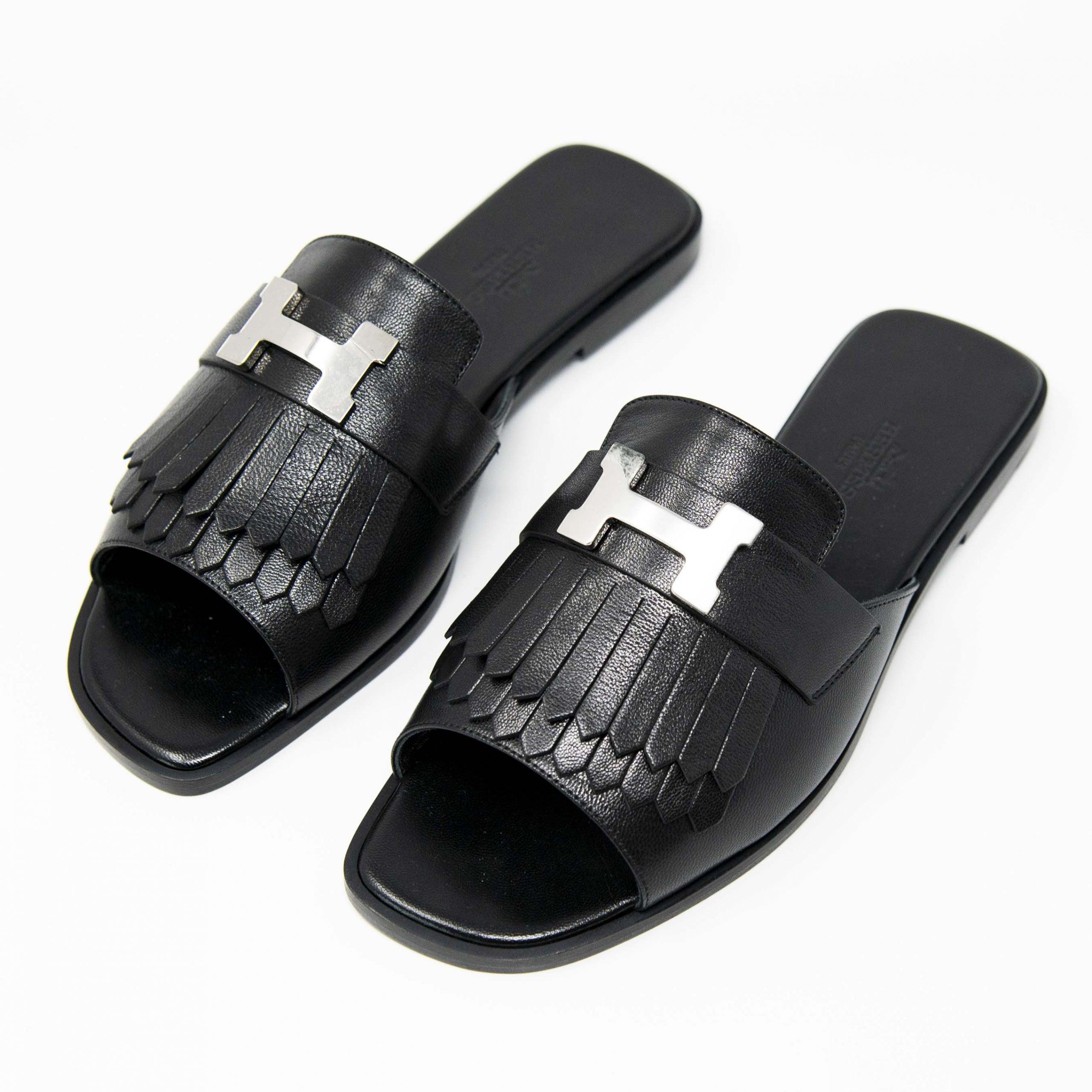Hermes Black Chevre Auteuil Sandals 36