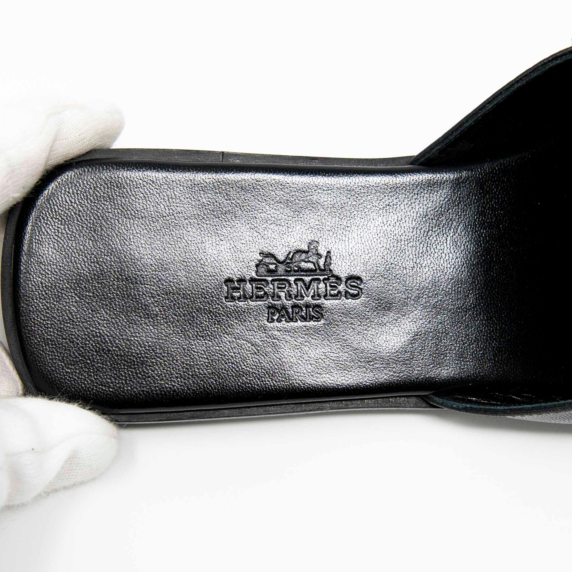 Hermes Black Chevre Auteuil Sandals 36
