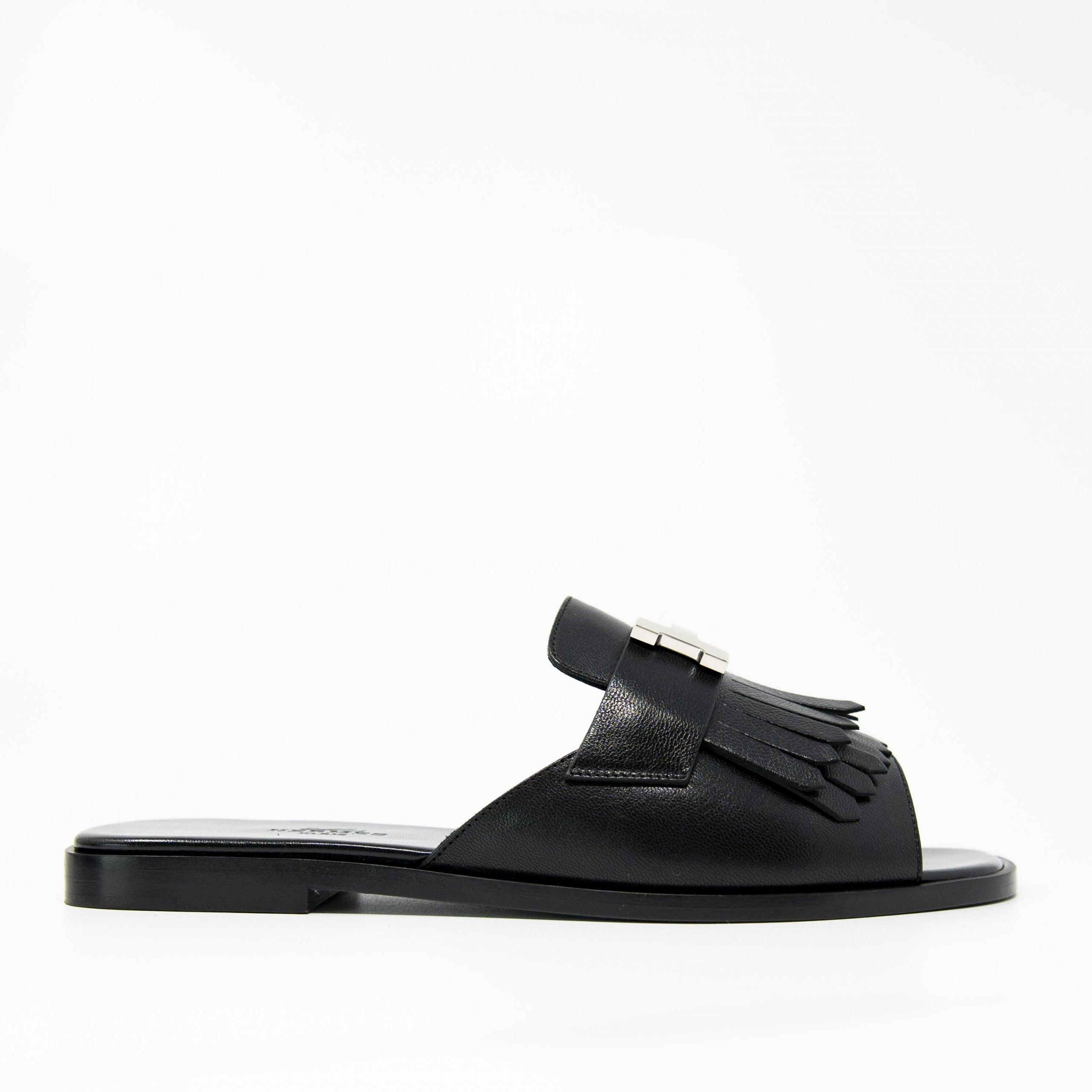 Hermes Black Chevre Auteuil Sandals 36