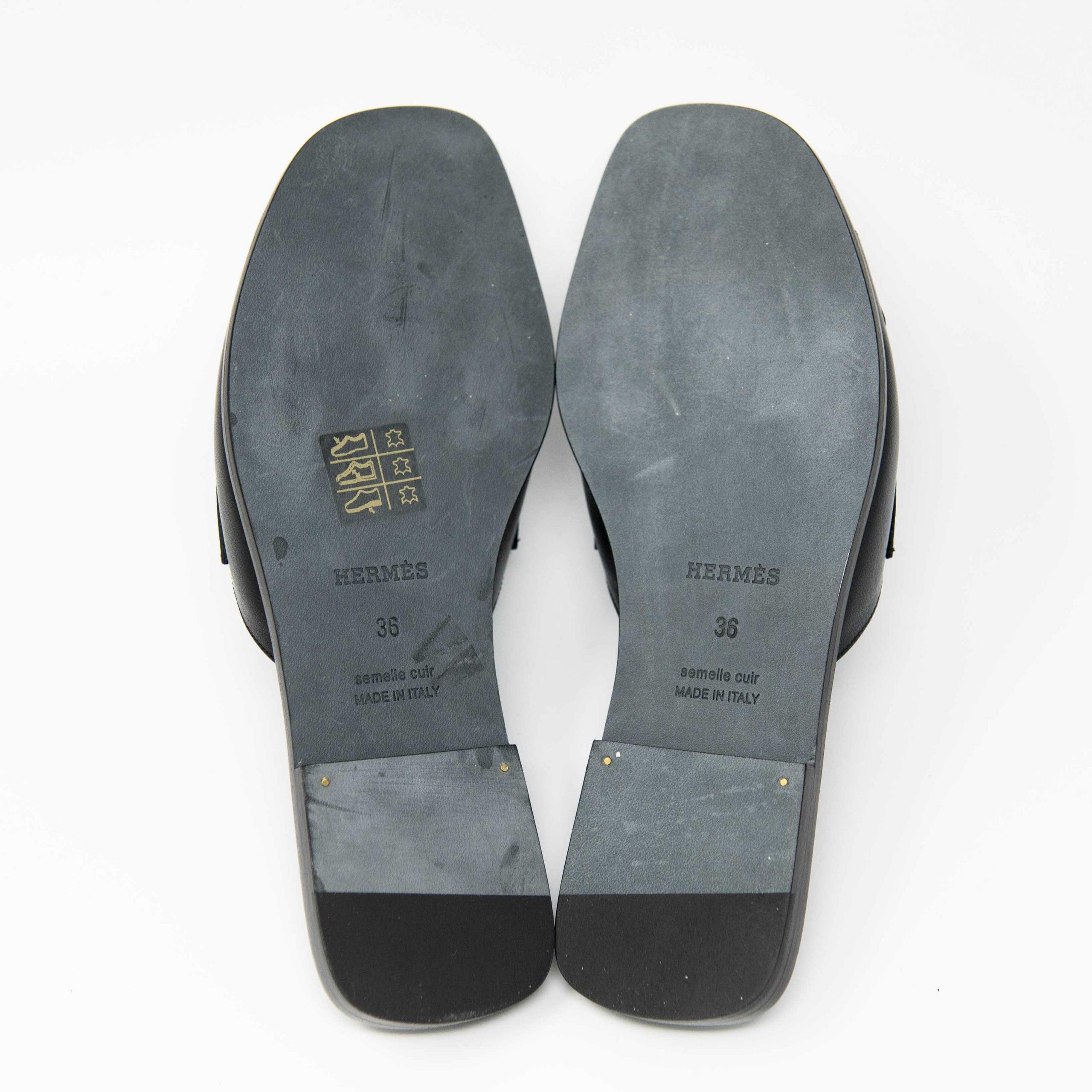 Hermes Black Chevre Auteuil Sandals 36