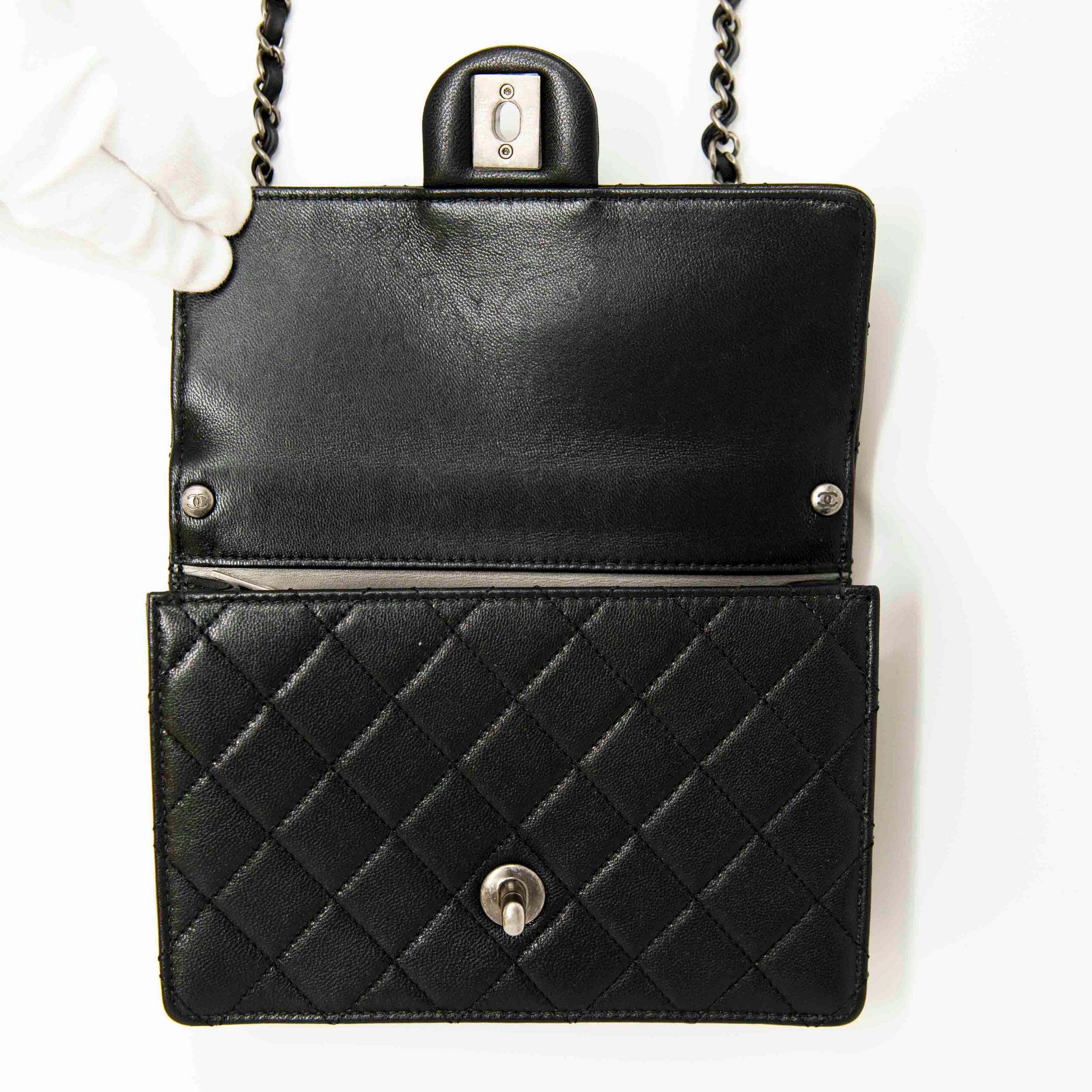 Chanel Black Lambskin Logo Pearl Flap