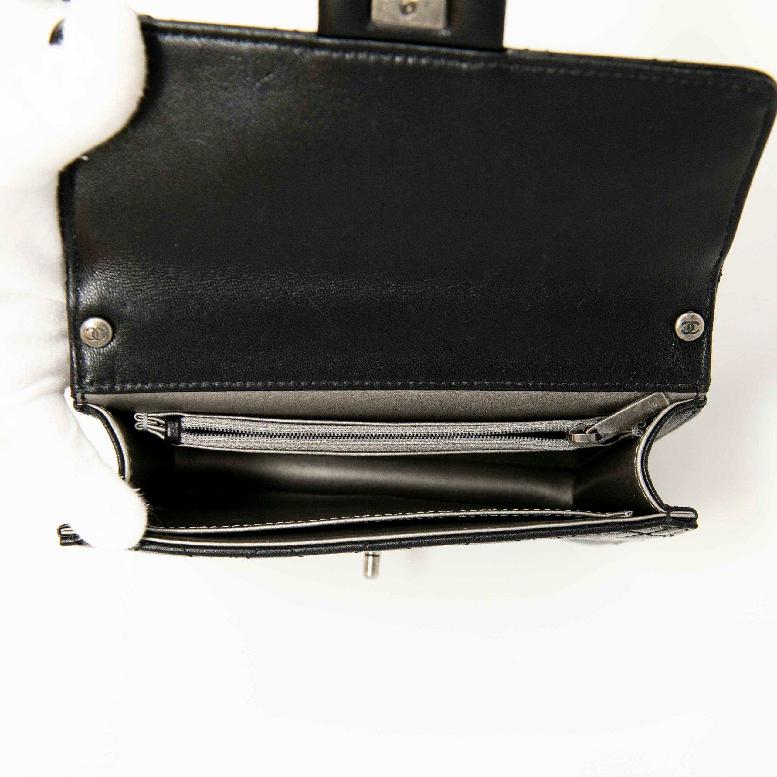 Chanel Black Lambskin Logo Pearl Flap