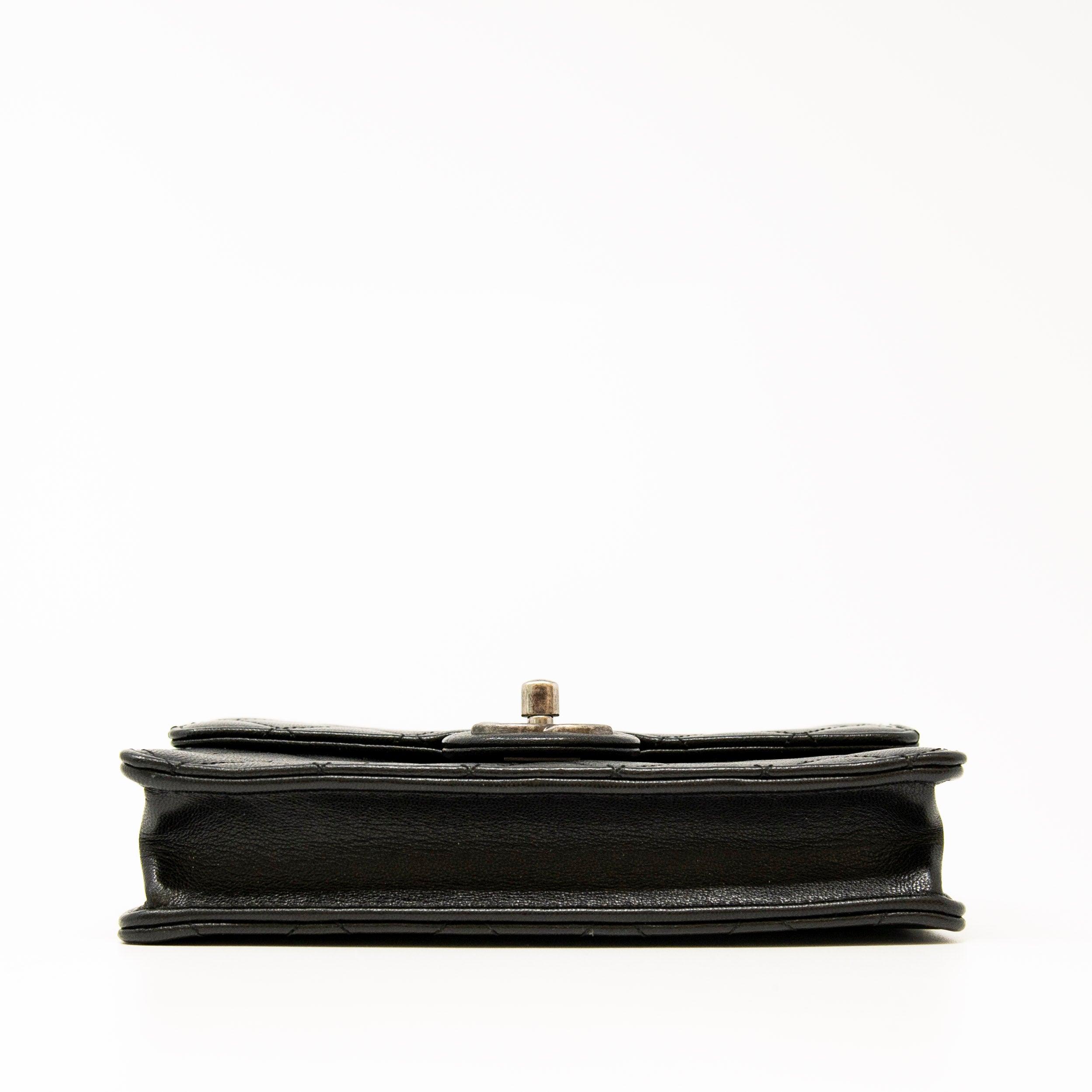 Chanel Black Lambskin Logo Pearl Flap