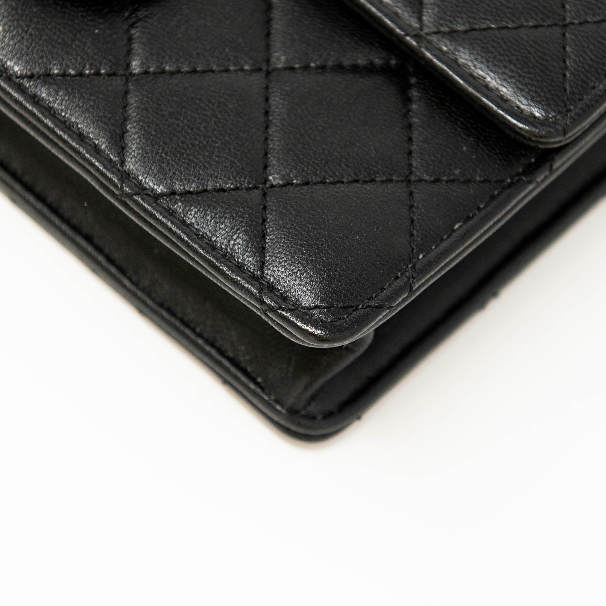 Chanel Black Lambskin Logo Pearl Flap