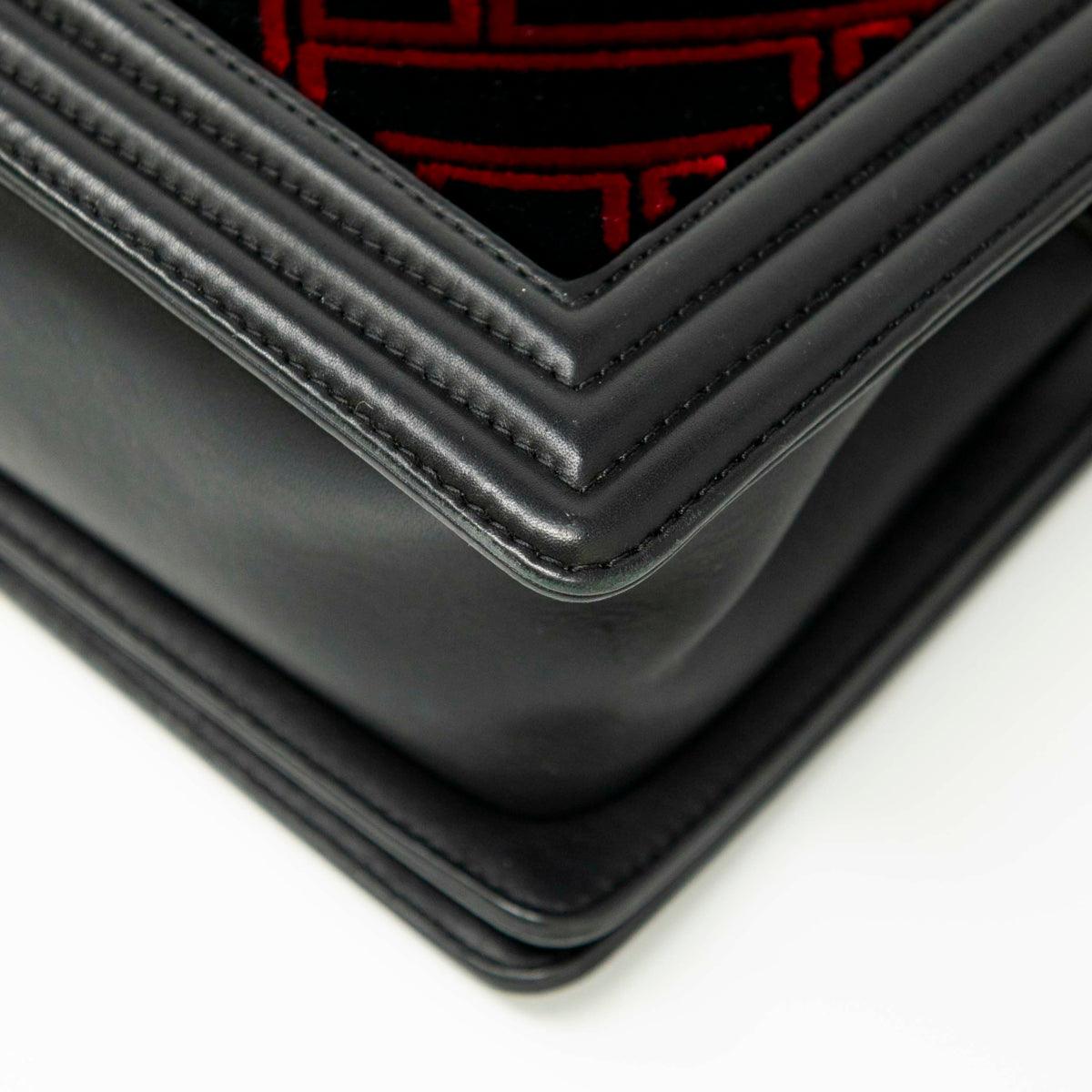 Chanel Red/Black Velvet Medium Boy Bag