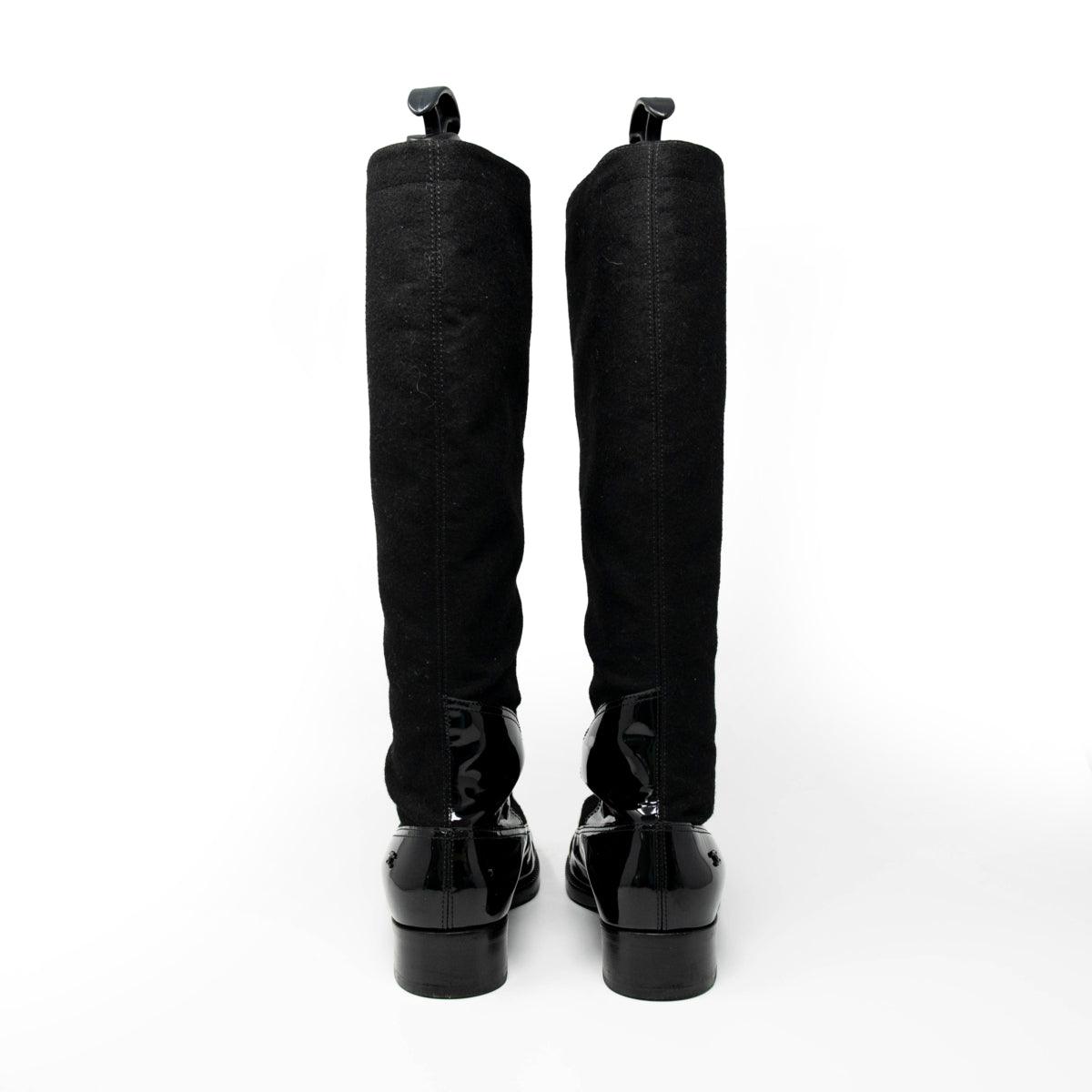 Chanel Black Lace-Up Knee Boots 37