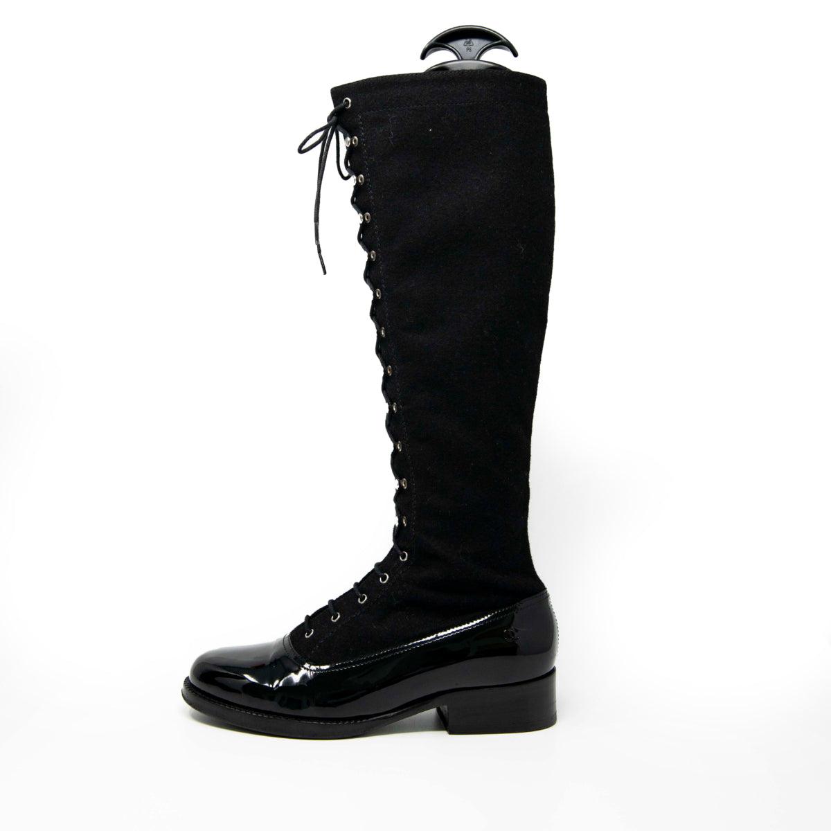 Chanel Black Lace-Up Knee Boots 37