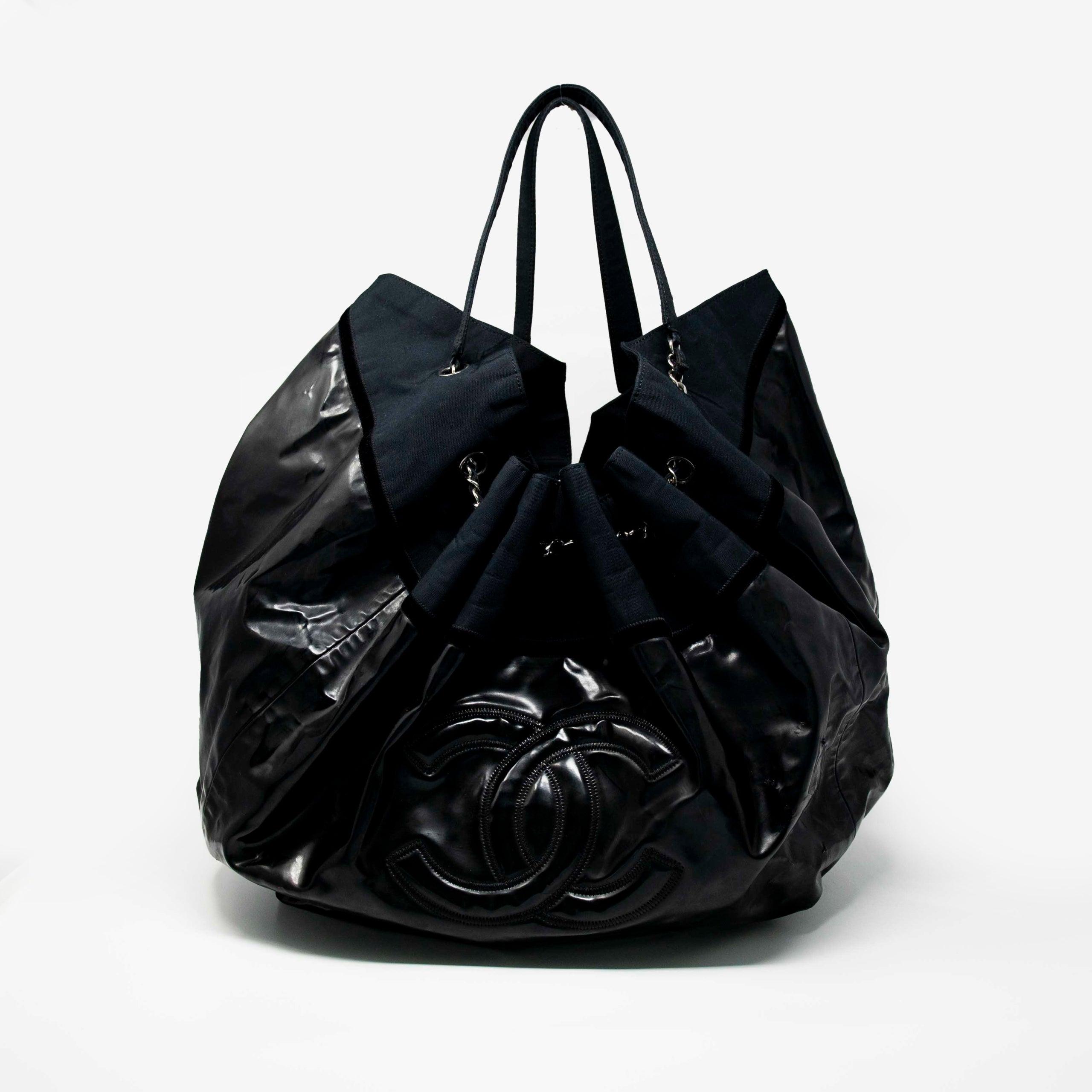 Chanel Black Vinyl XL Cabas Hobo