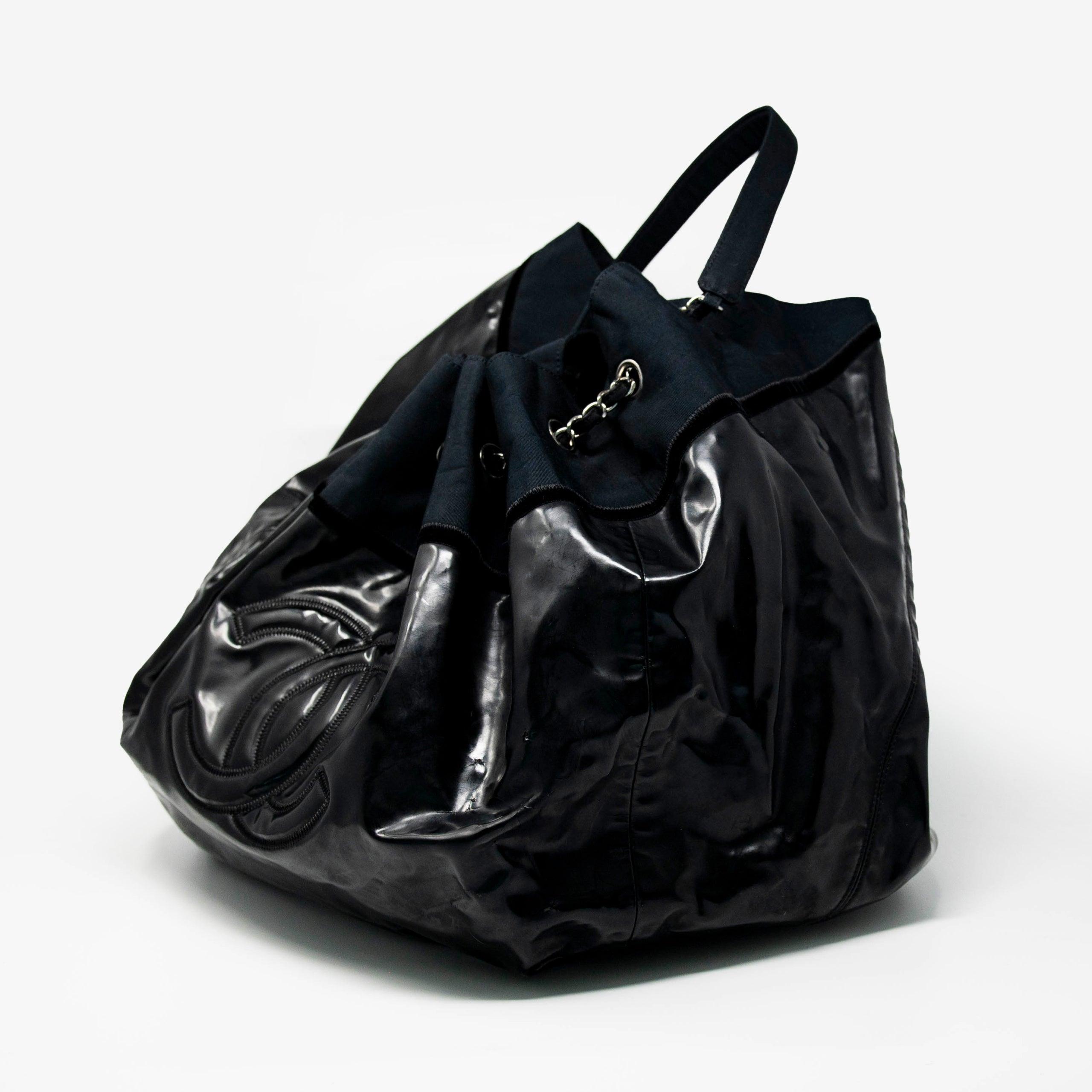 Chanel Black Vinyl XL Cabas Hobo