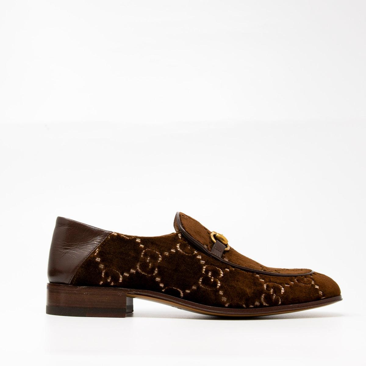 Gucci Brown Velvet GG Horsebit Loafers 7