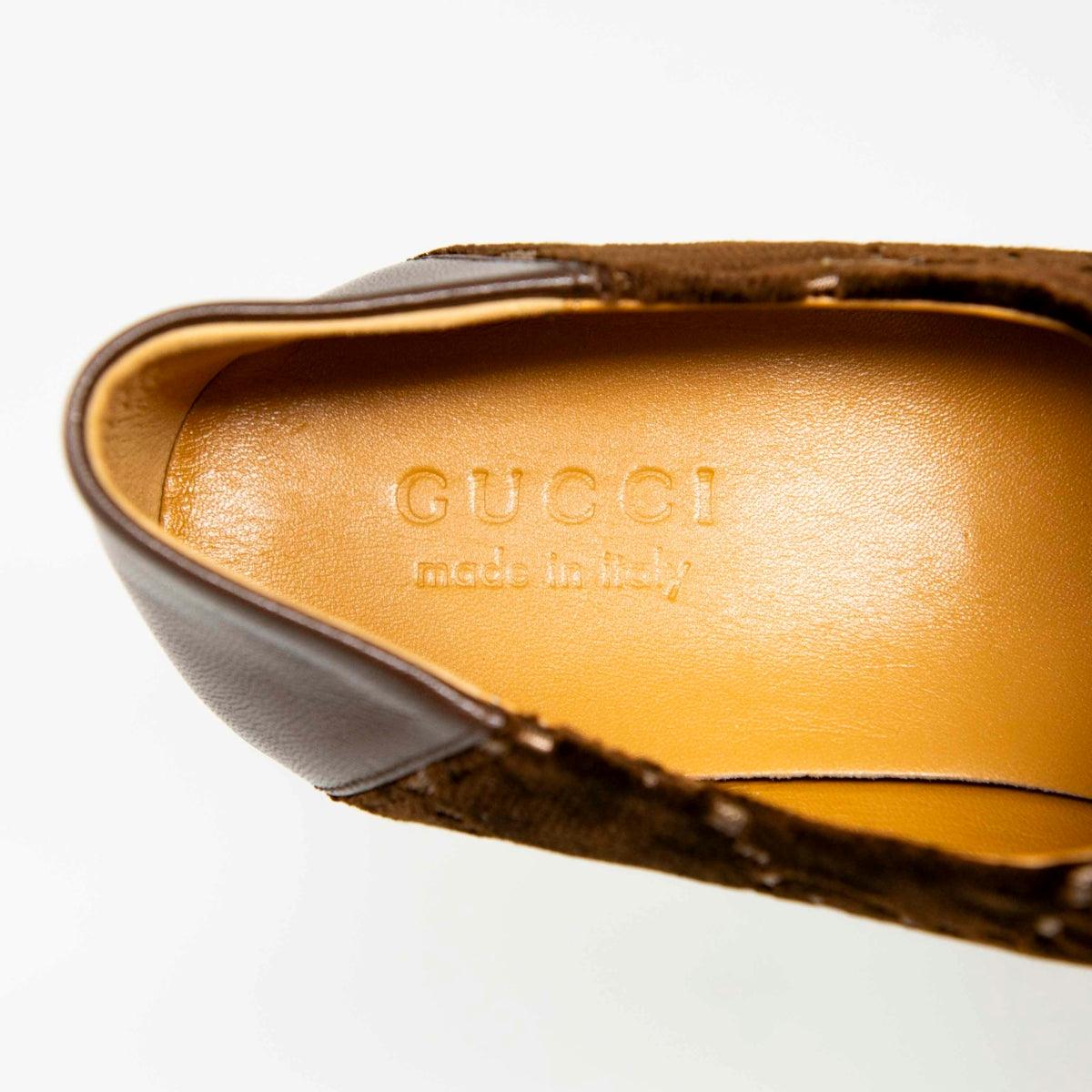 Gucci Brown Velvet GG Horsebit Loafers 7