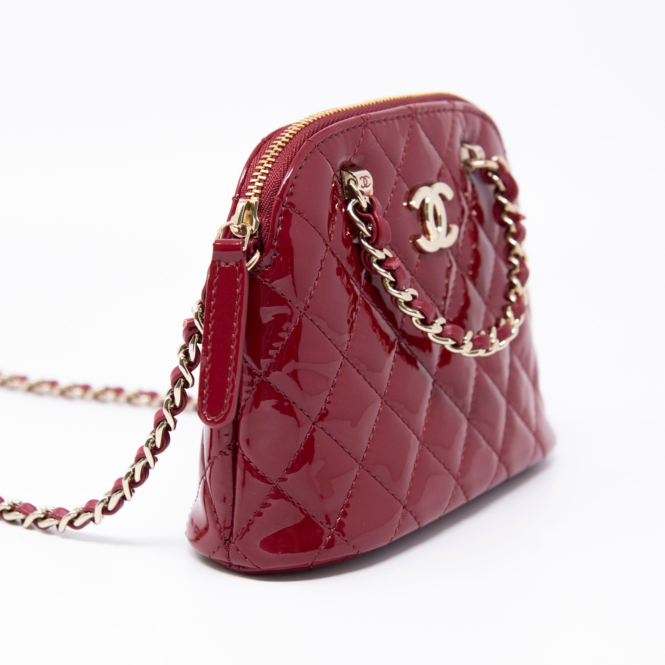 Chanel Red Mini Coco Clutch With Chain