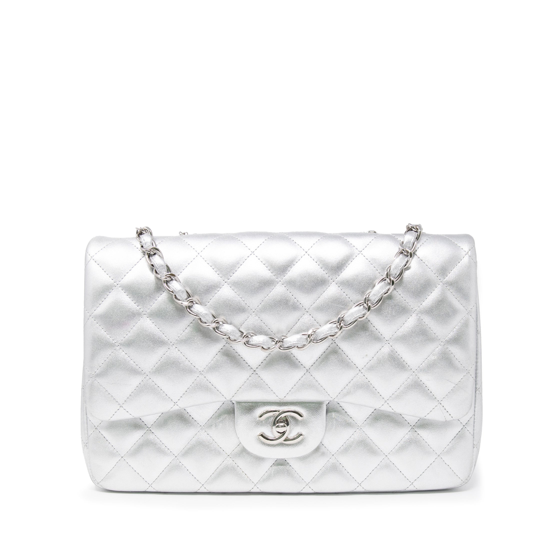 Chanel Metallic Silver Jumbo Flap
